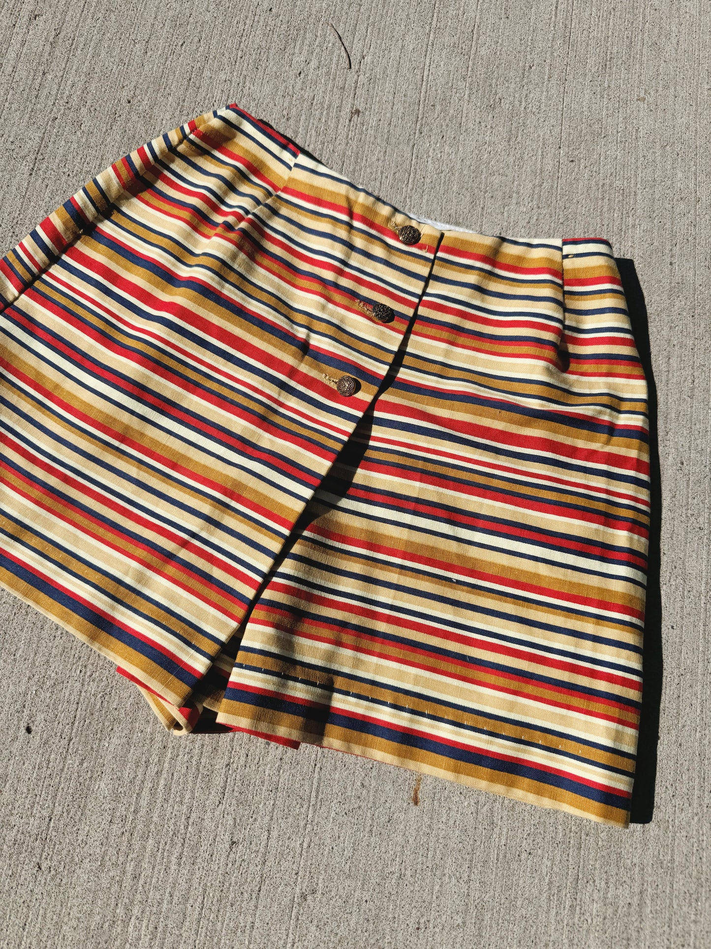 Vintage 1960s Striped Button Front Mini Skort | Waist 26”