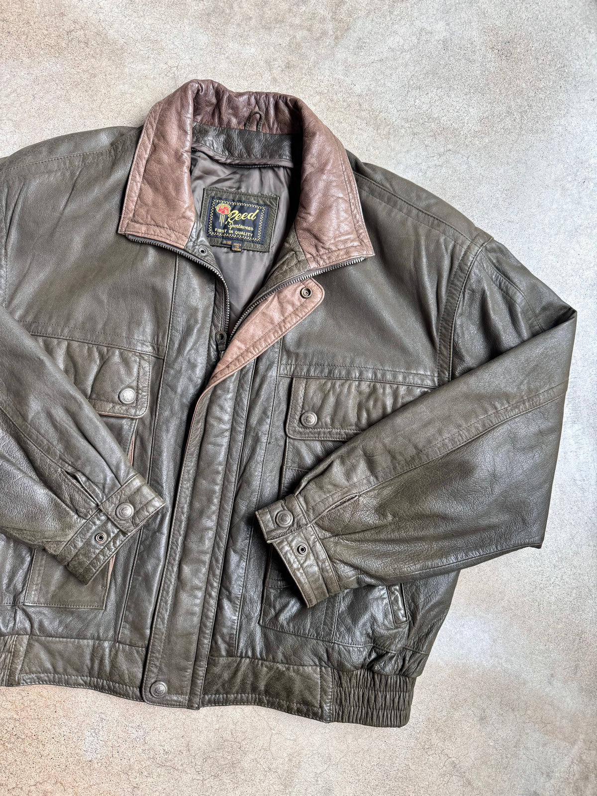 Vintage 1980s Reed Sportswear Brown Leather Zip-Up Jacket | 48R