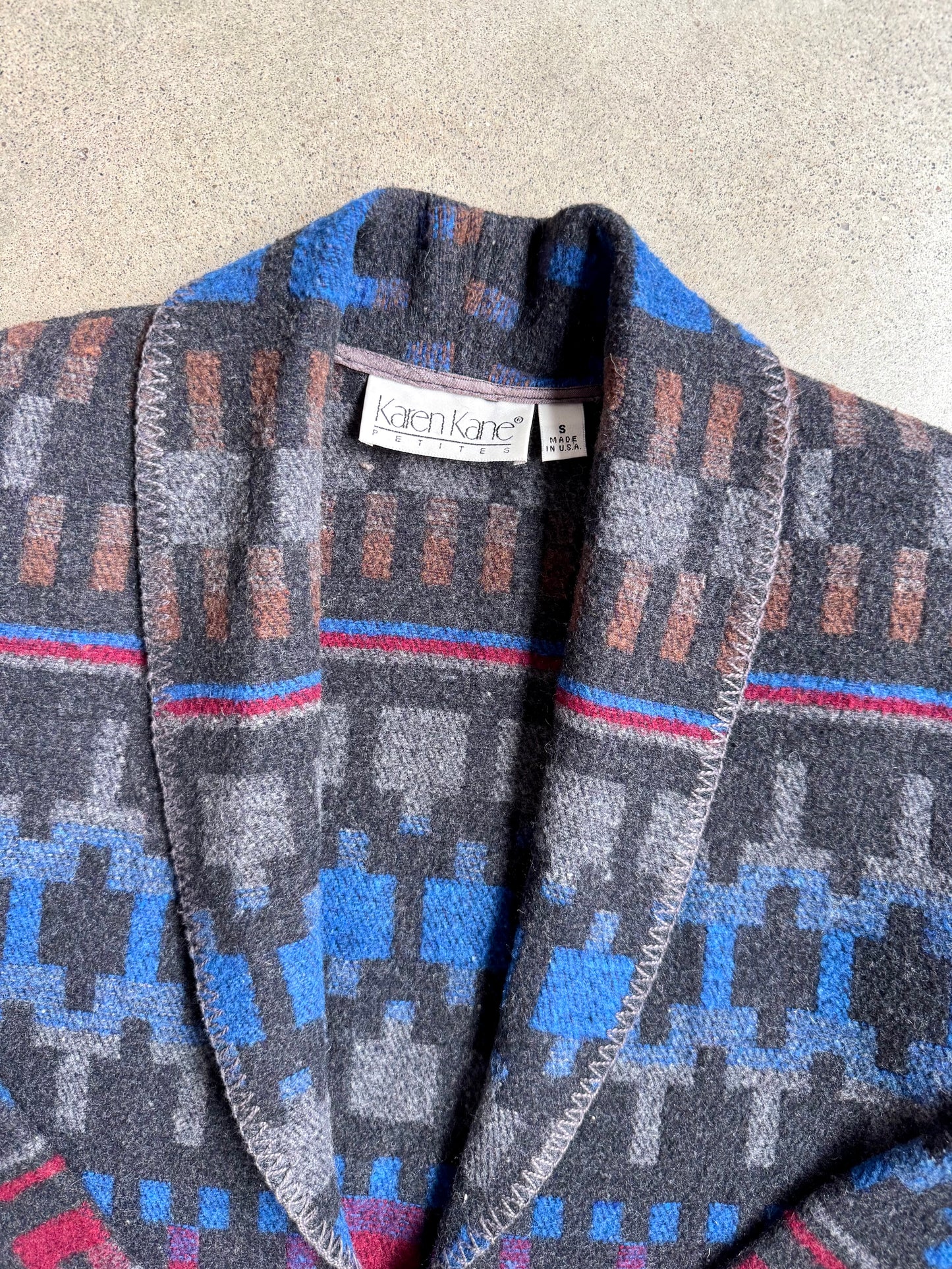 Vintage 1990s Karen Kane Southwestern Pattern Wool-Blend Cardigan Jacket | Small