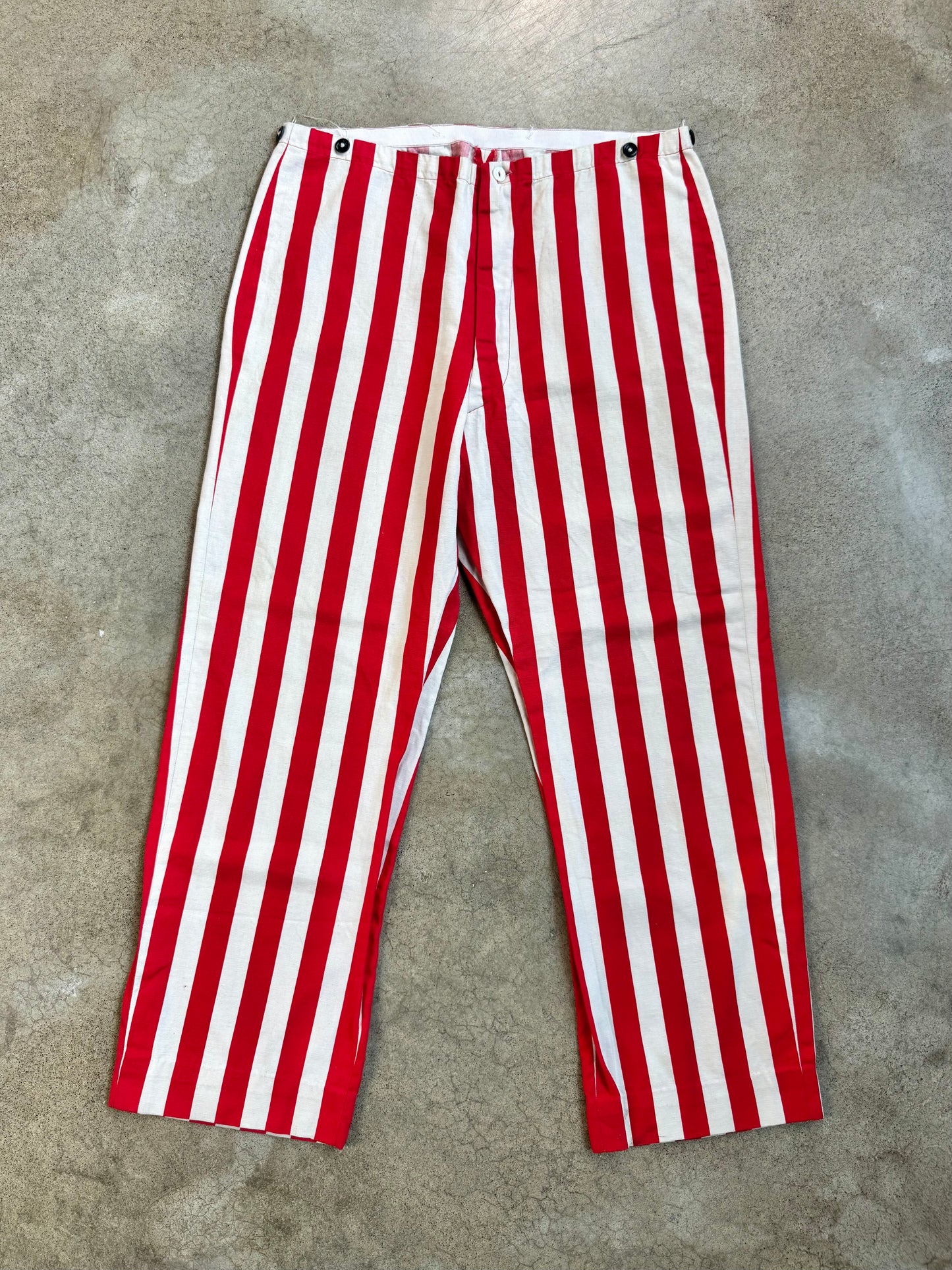 Vintage 1960s Red & White Striped Cotton Trousers | L/XL