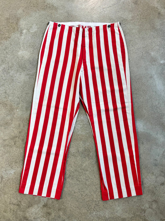 Vintage 1960s Red & White Striped Cotton Trousers | L/XL