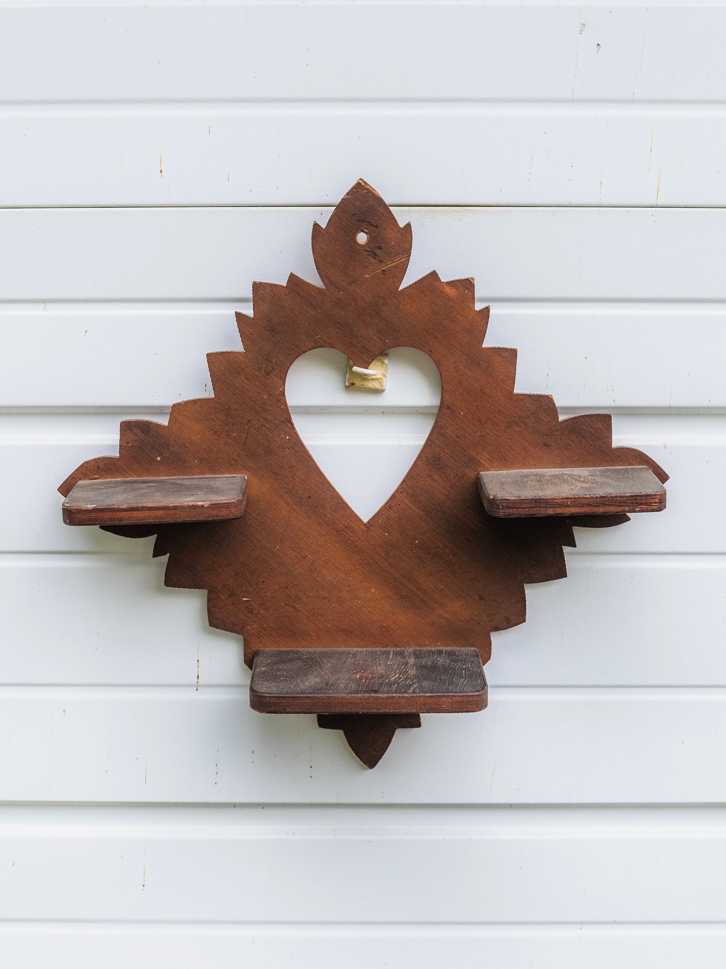 Antique Tramp Art Heart Cutout Wall Hanging Shelf