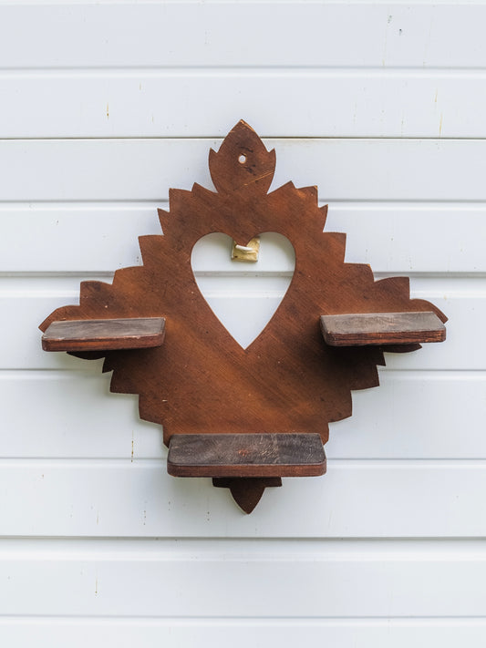 Antique Tramp Art Heart Cutout Wall Hanging Shelf