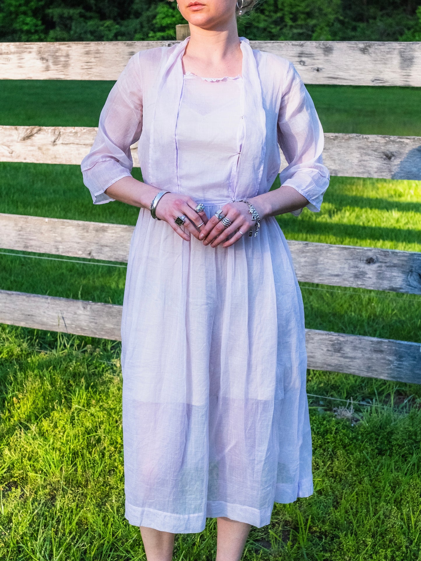 Antique 1920s Handmade Pale Pink Sheer Lawn Dress | Small