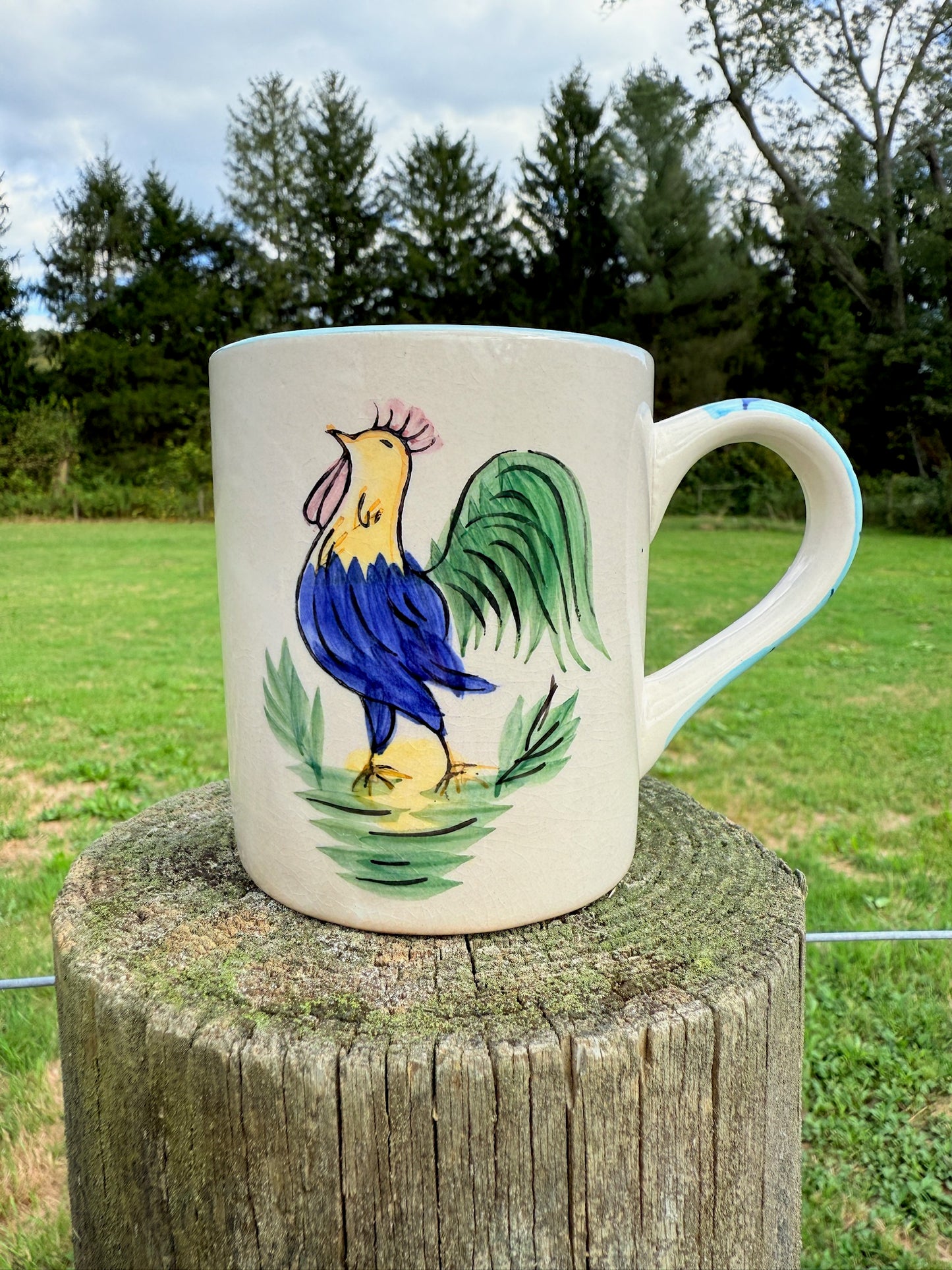 Vintage 1970s Ceramic Hand-Painted Rooster Mug