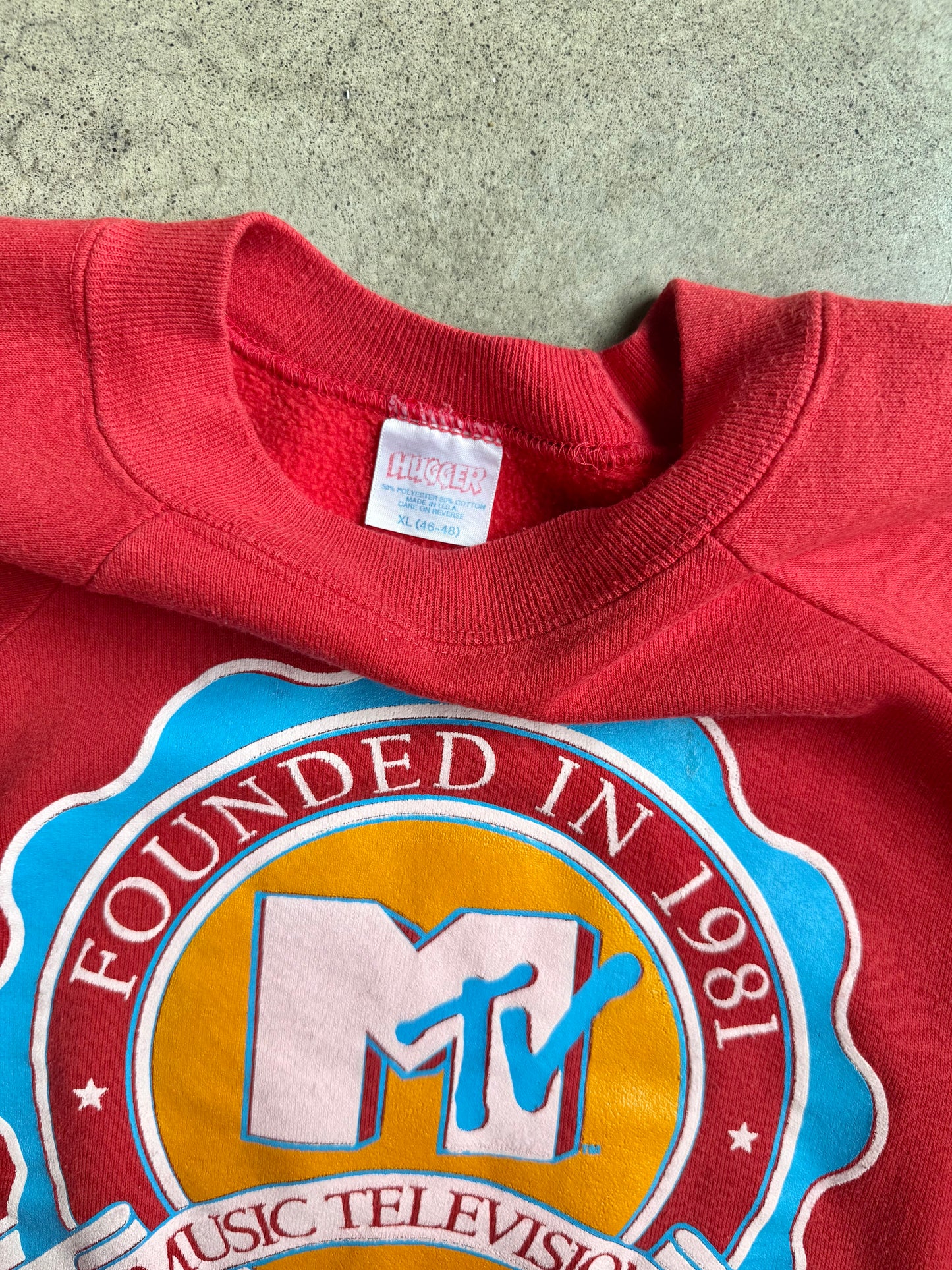 Vintage 1980s MTV Graphic Red Raglan Sweatshirt | XL