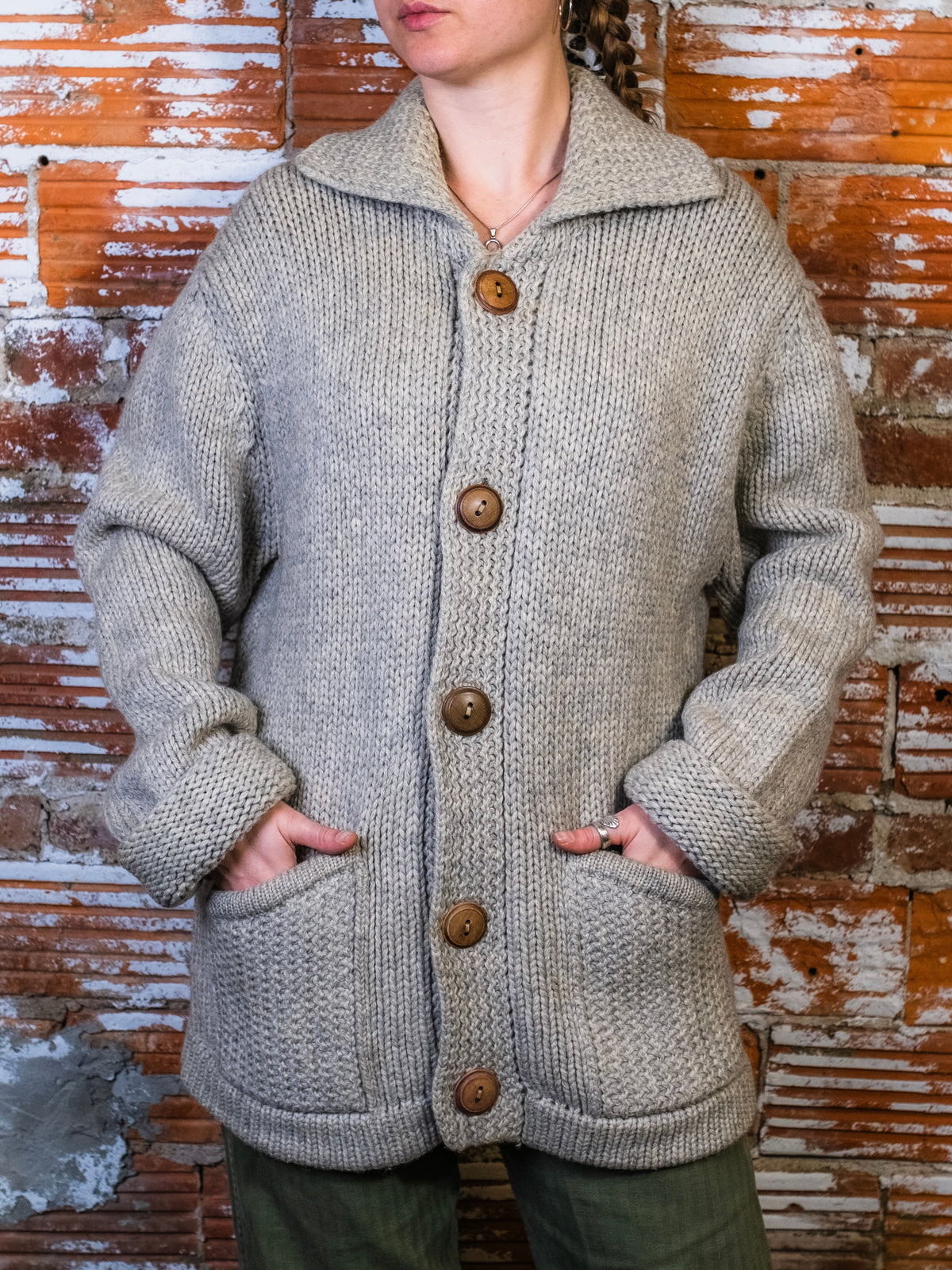 Vintage 1960s/70s Field & Stream Grey Wool Knit Buttoned Cardigan | XL