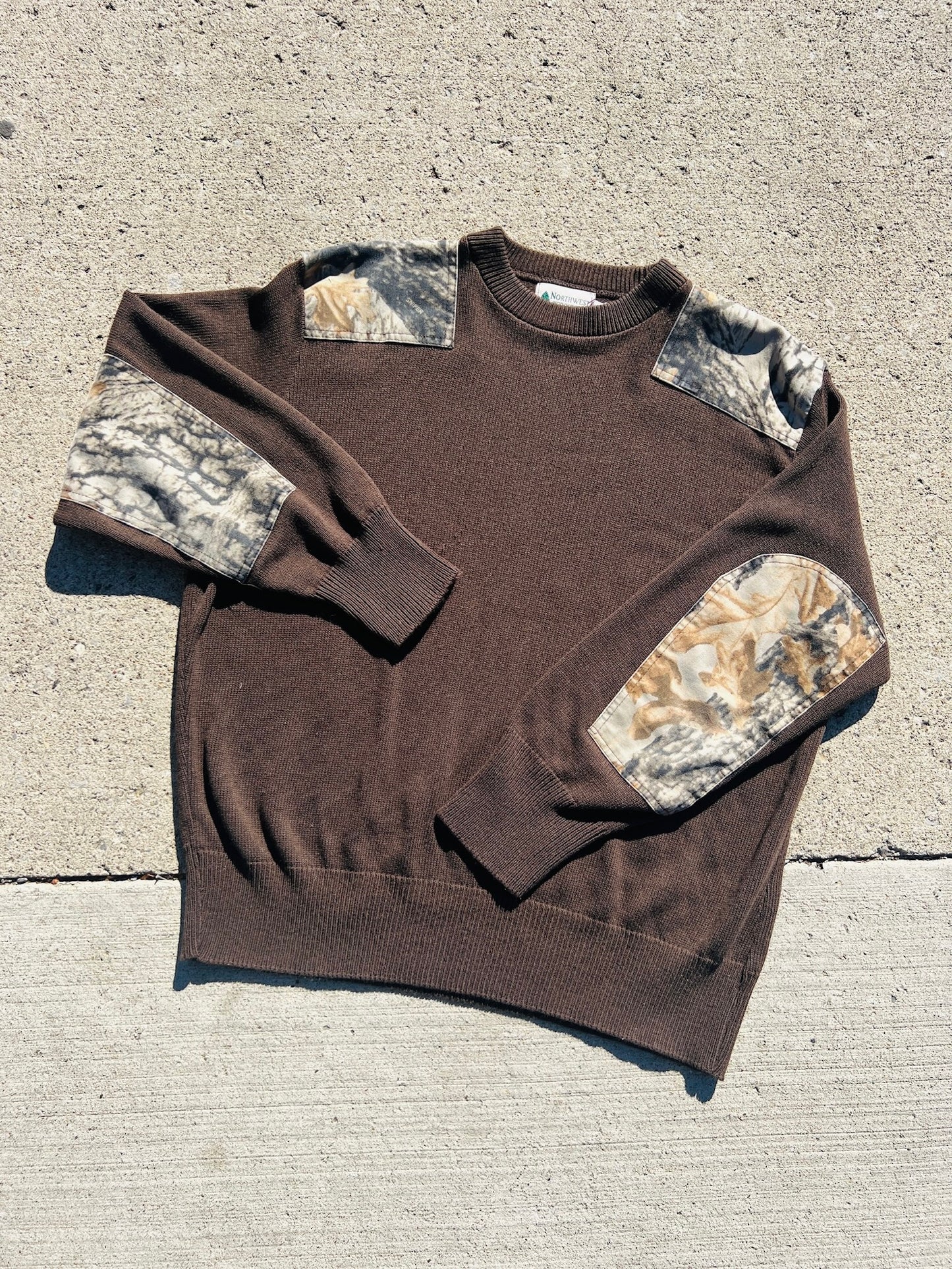 Vintage Northwest Territory Camo Patched Sweater | XL