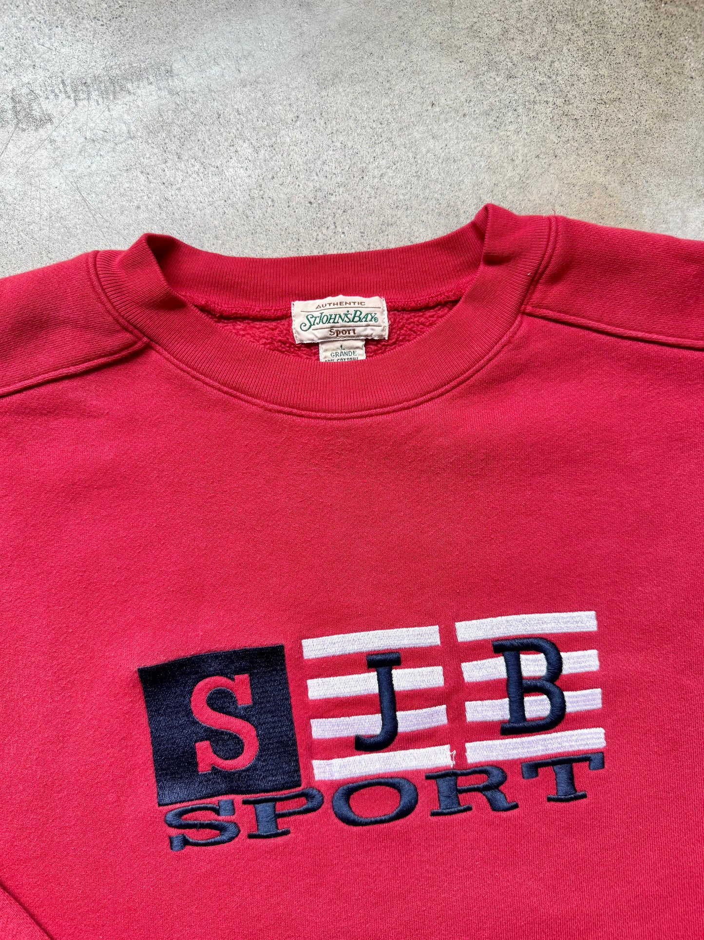 Vintage 1990s St. John’s Bay Sport Embroidered Red Crewneck Sweatshirt | Large