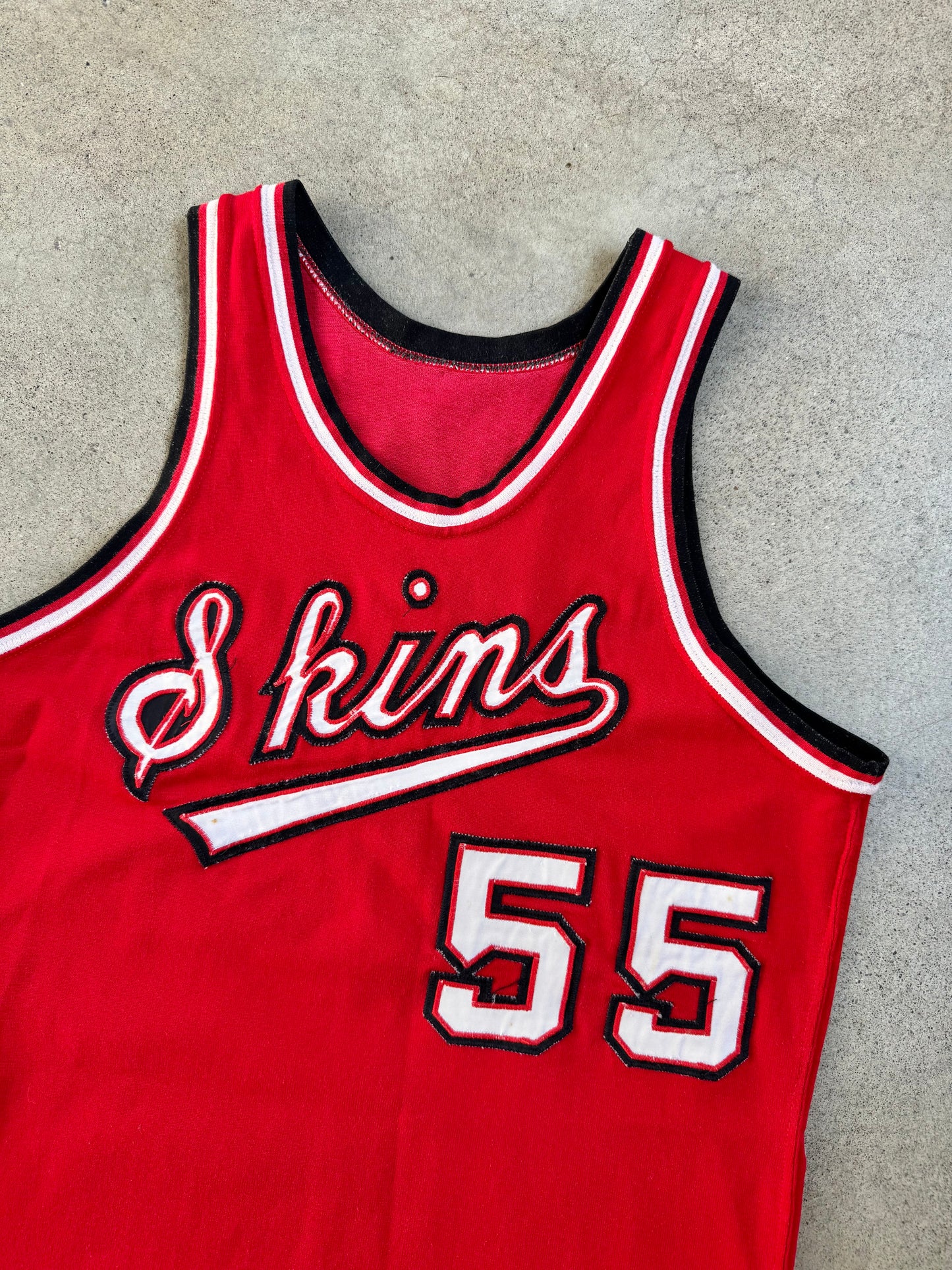 Vintage 1970s Red & Black “Skins” #55 Basketball Jersey | S/M