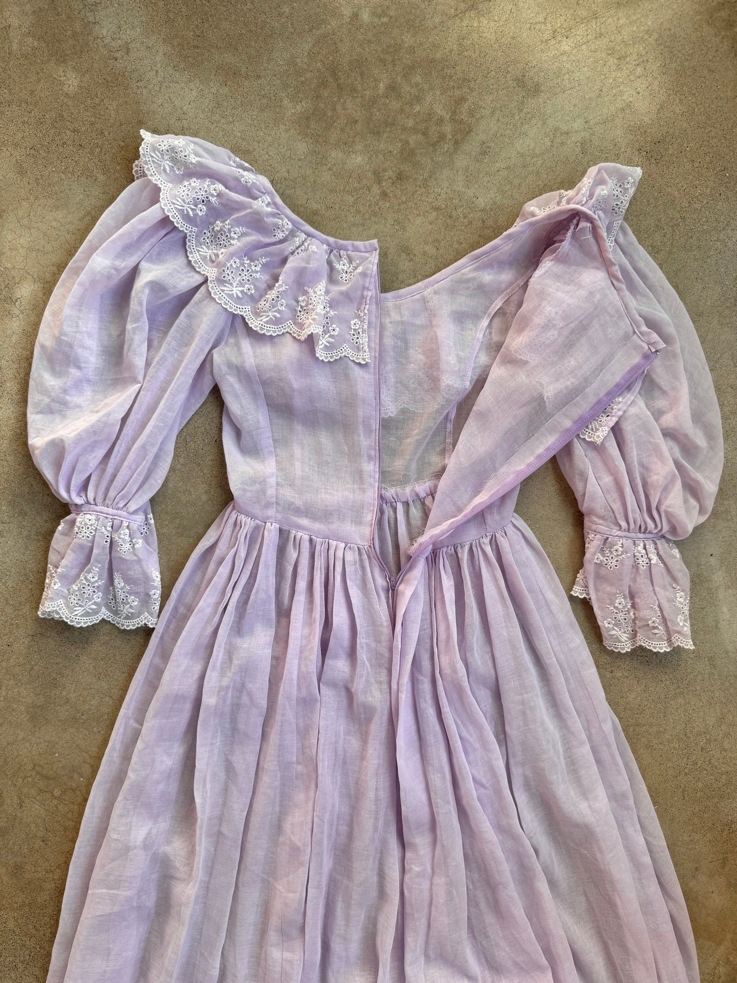 Vintage 1970s Purple Floral Eyelet Frilled Fairy Princess Maxi Dress | XS/S