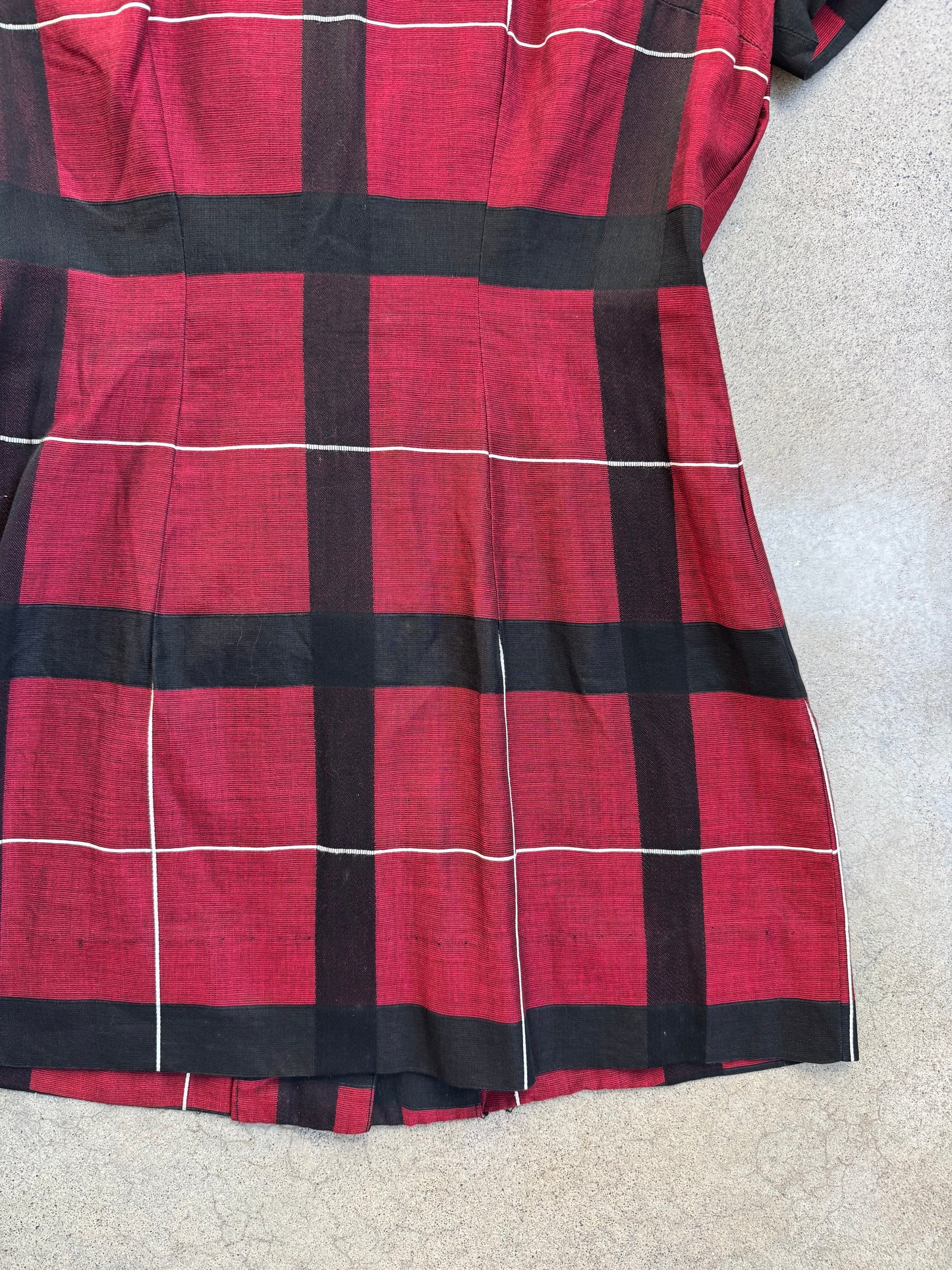 Vintage 1950s Stacey Ames Red Plaid Short Sleeve Mini Dress | S/M