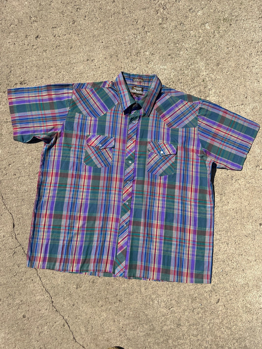 Vintage 1980s Outlaw Western Wear Pearl Snap Plaid Shirt | 2XL