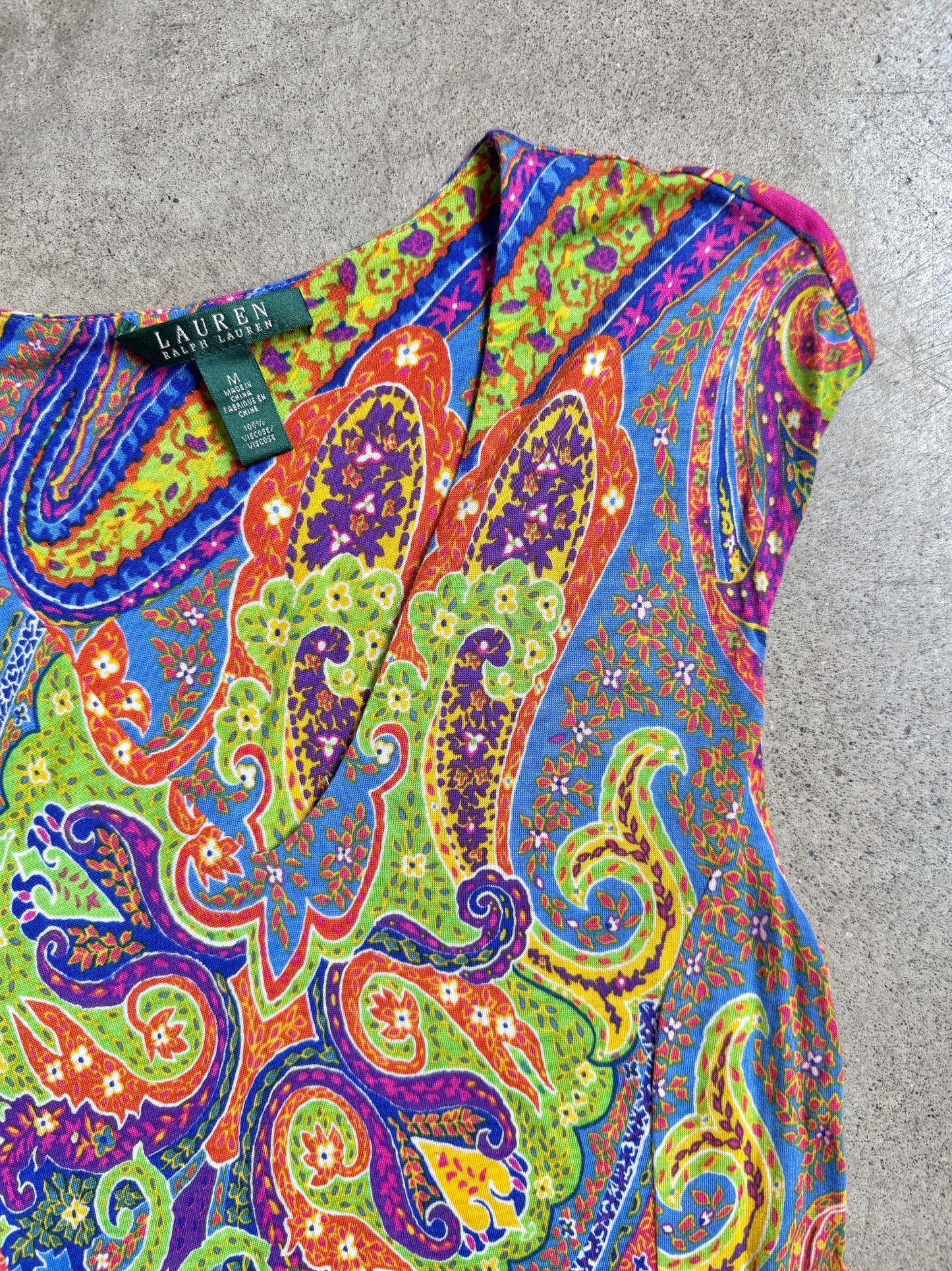 2000s Lauren Ralph Lauren Vibrant Paisley Tie-Waist Sleeveless Dress | Medium