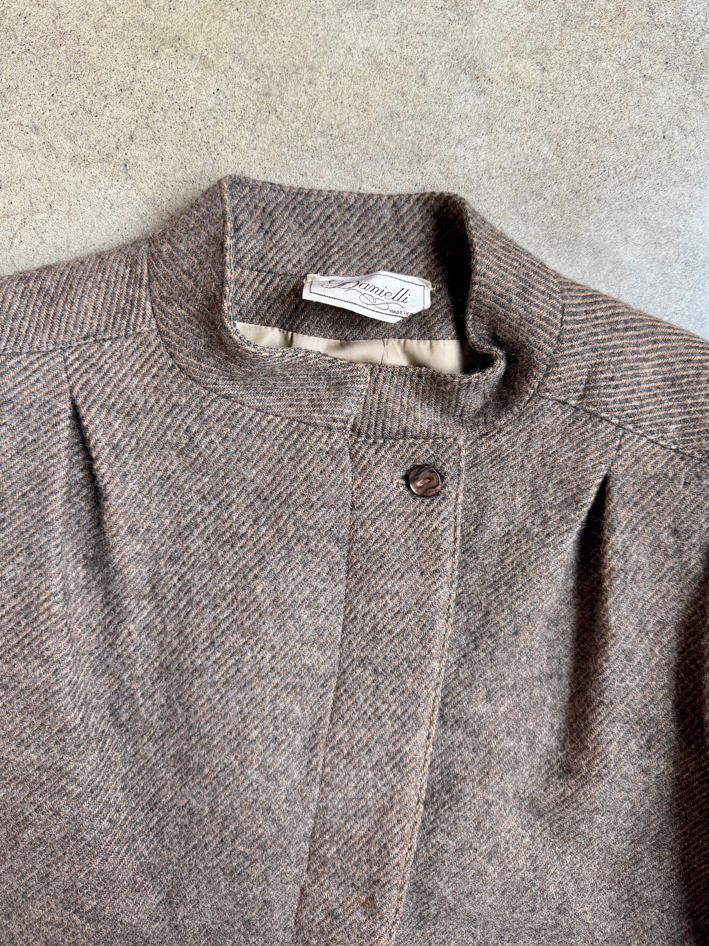 Vintage 1980s Danielli Brown Wool Tweed Two-Piece Skirt Suit | Small