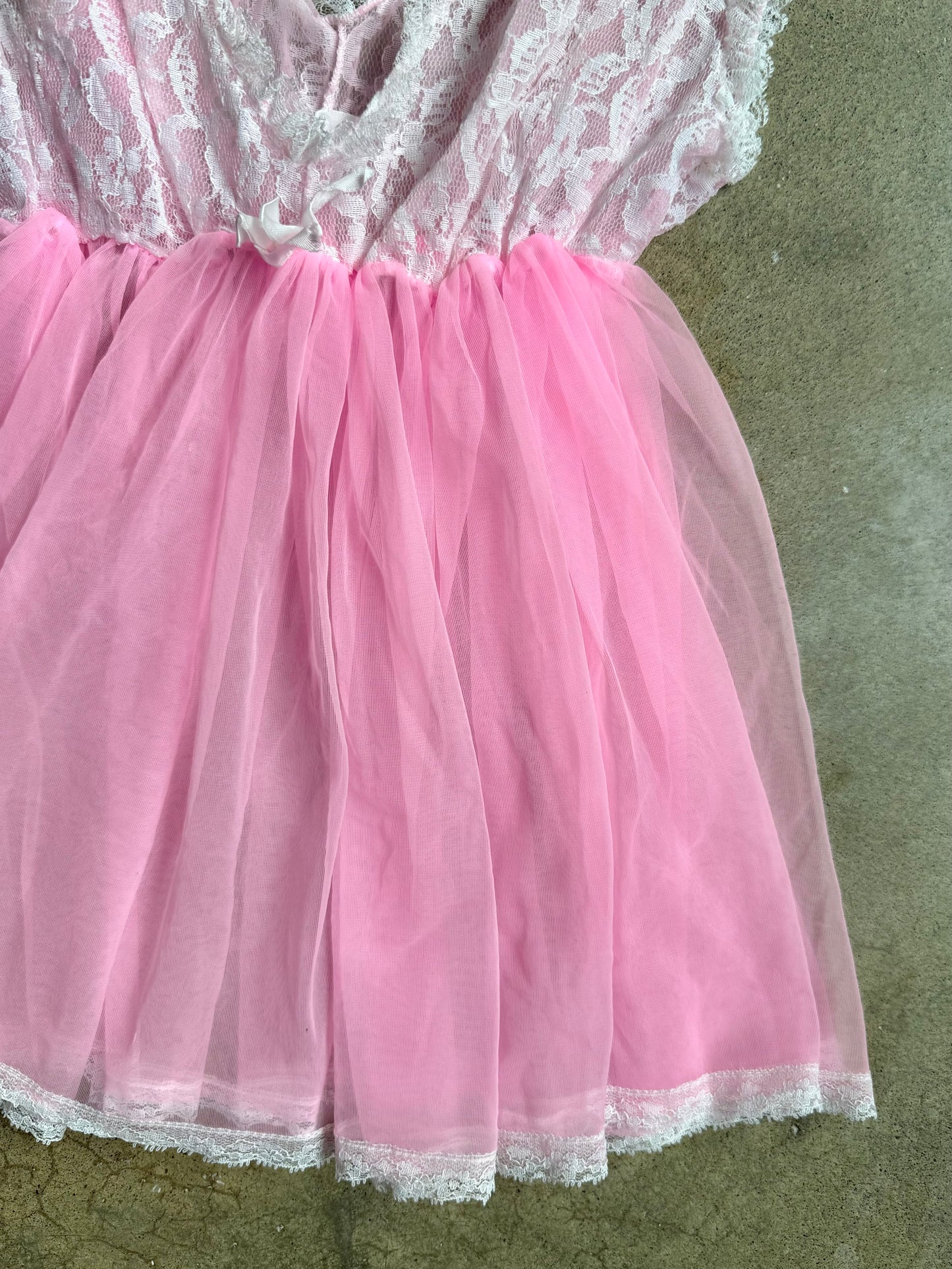 Vintage 1960s Belle Smith Pink & White Lace Babydoll Lingerie Top | Medium