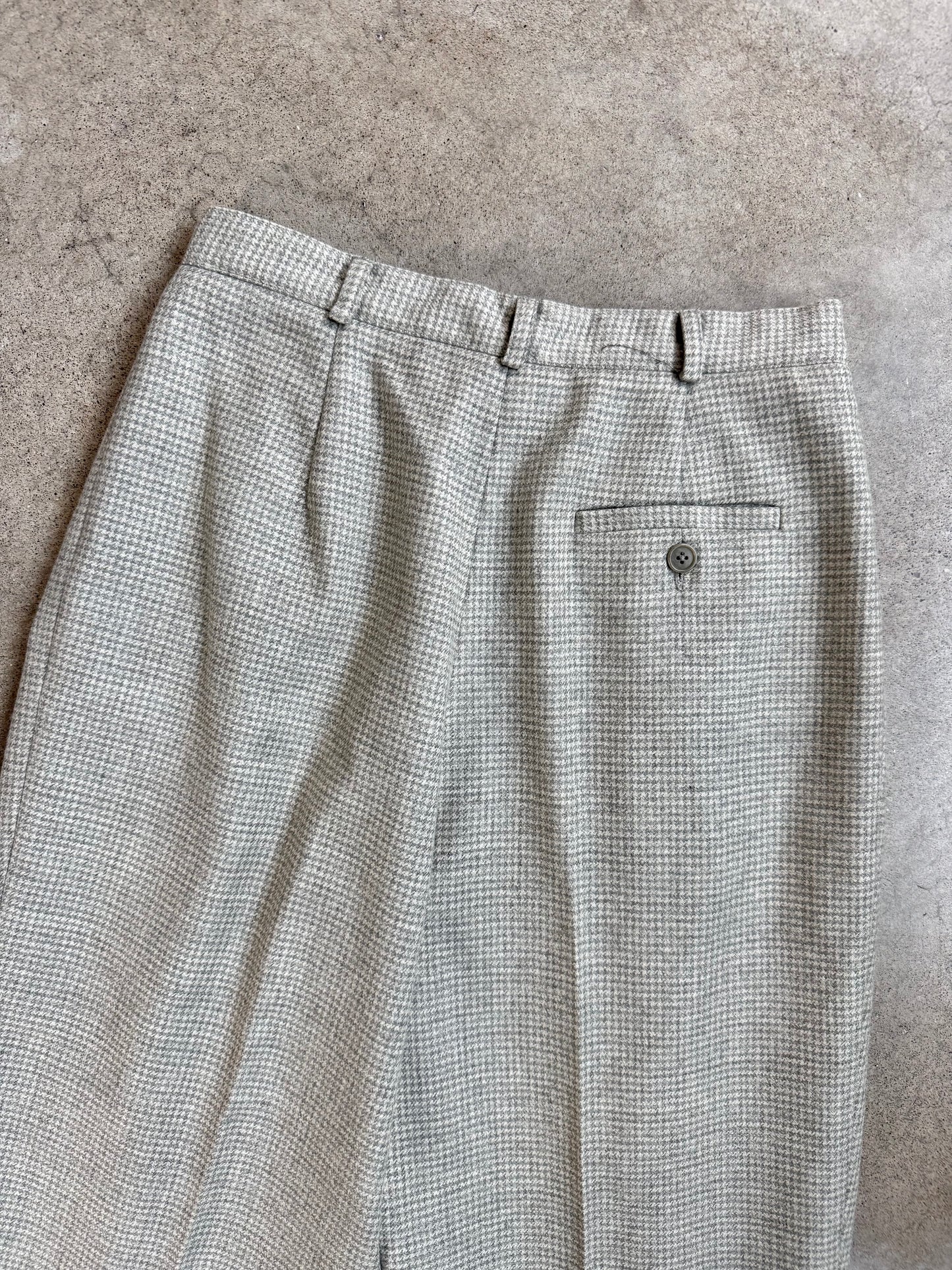Vintage 1990s Lauren Ralph Lauren Grey Houndstooth Wool Pleated Trousers | Waist 27”