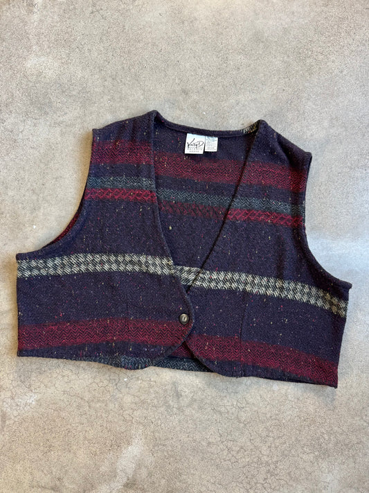Vintage 1990s Kathryn Deene Purple & Red Speckled Wool-Blend Cropped Vest | 3X