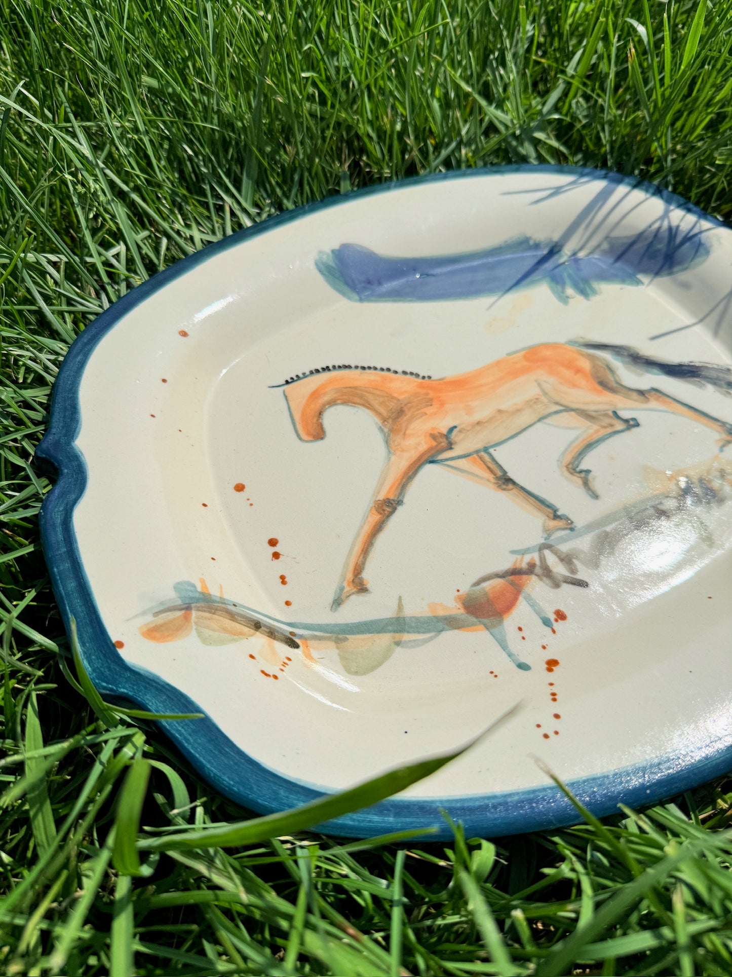 Vintage 1980s Ceramic Signed "Beth Bryant" Abstract Horse Plate