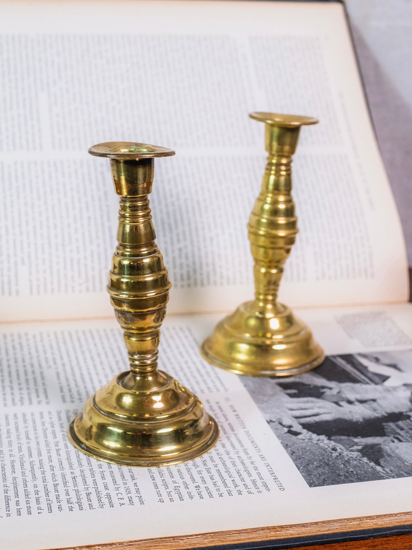 Antique Brass Sand Filled Beehive Shaped Candlestick Holders | Set of 2