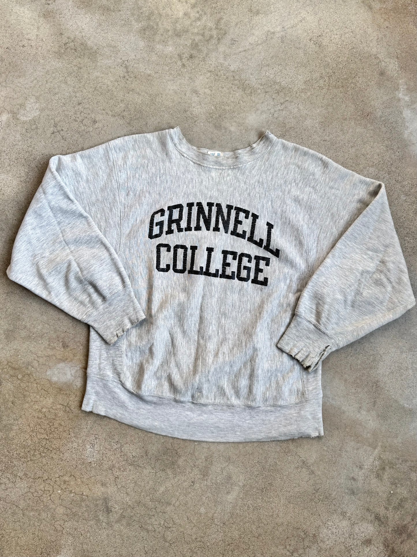 Vintage 1970s Champion Reverse Weave Grinnell College Distressed Sweatshirt | Medium