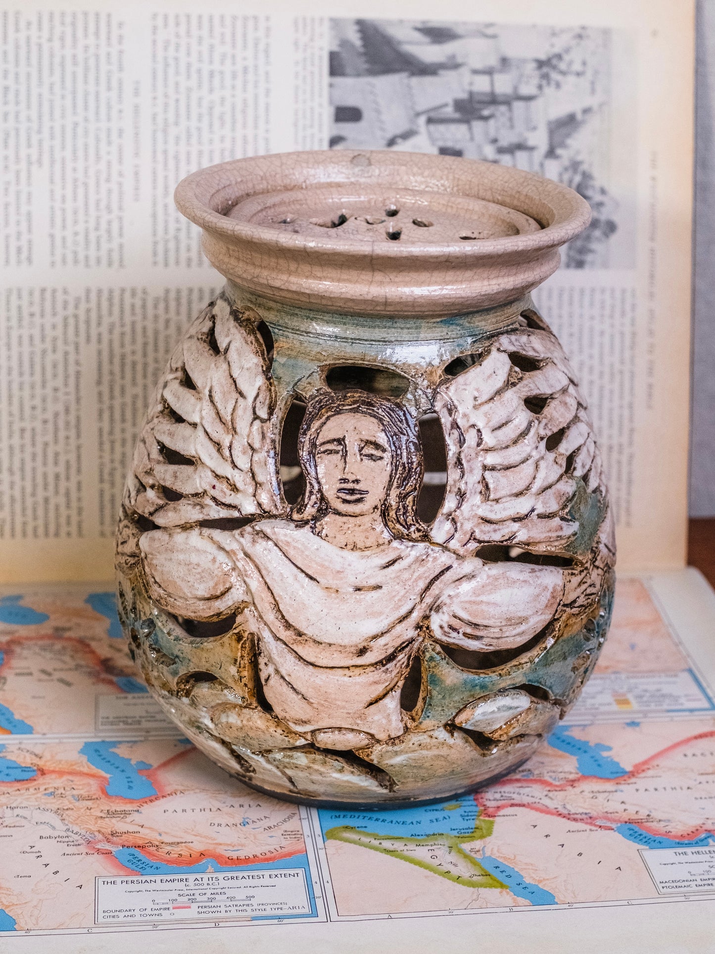 Vintage 1990s Studio Pottery Angel Lantern | Signed