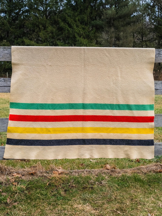 Vintage 1950s Handmade Hudson Bay Style Wool-Blend Blanket