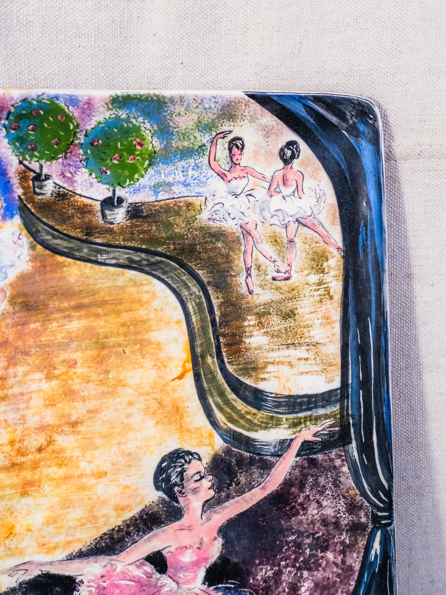 Vintage 1960s Handmade & Signed "Dancing Ballerina" Ceramic Dish / Wall Tray