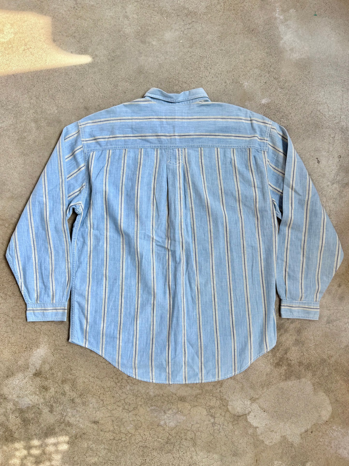 Vintage 1990s Levi’s Blue Striped Cotton Button-Down Shirt | Large