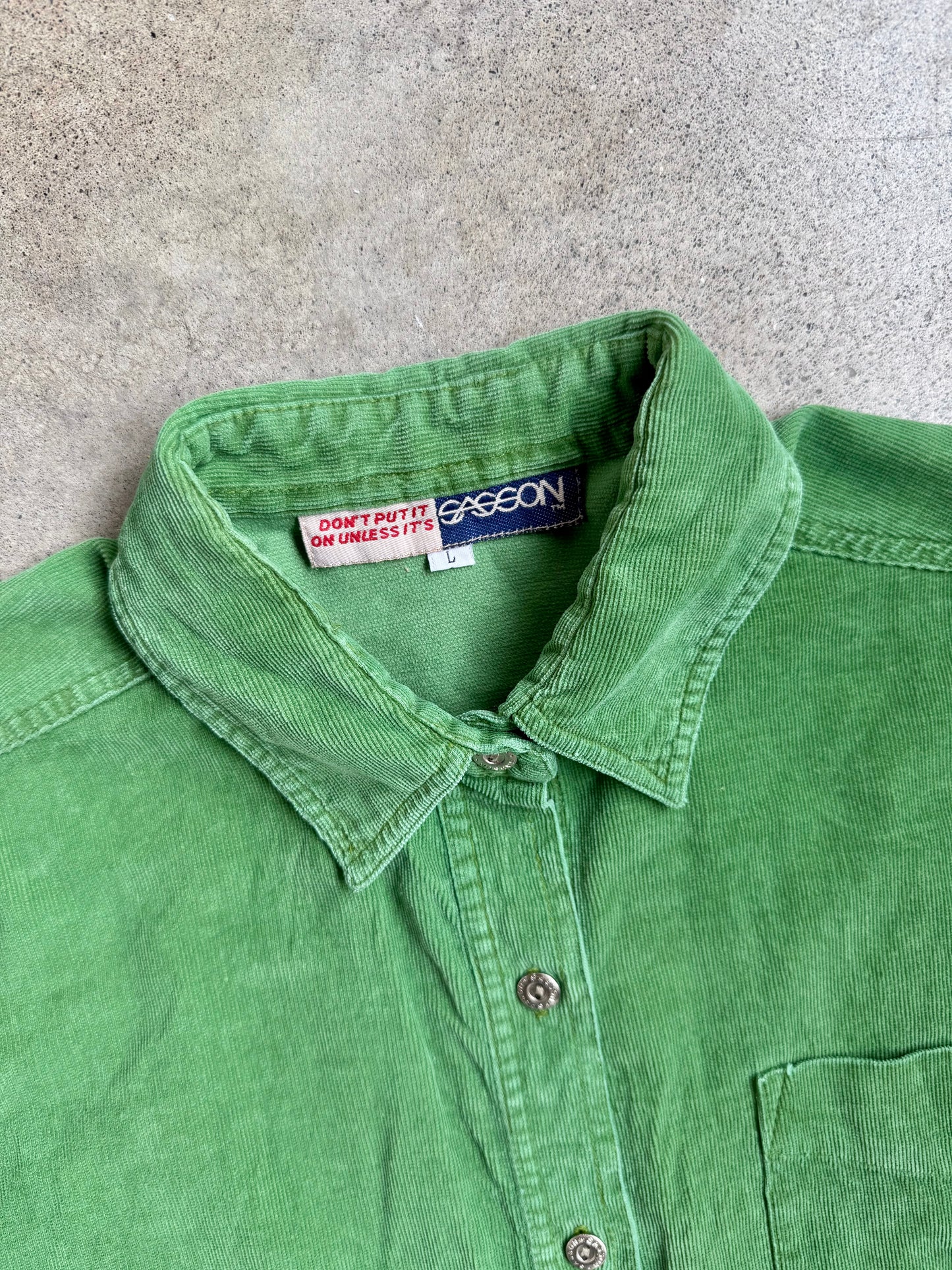 Vintage 1970s Sasson Green Button-Up Corduroy Shirt | Large