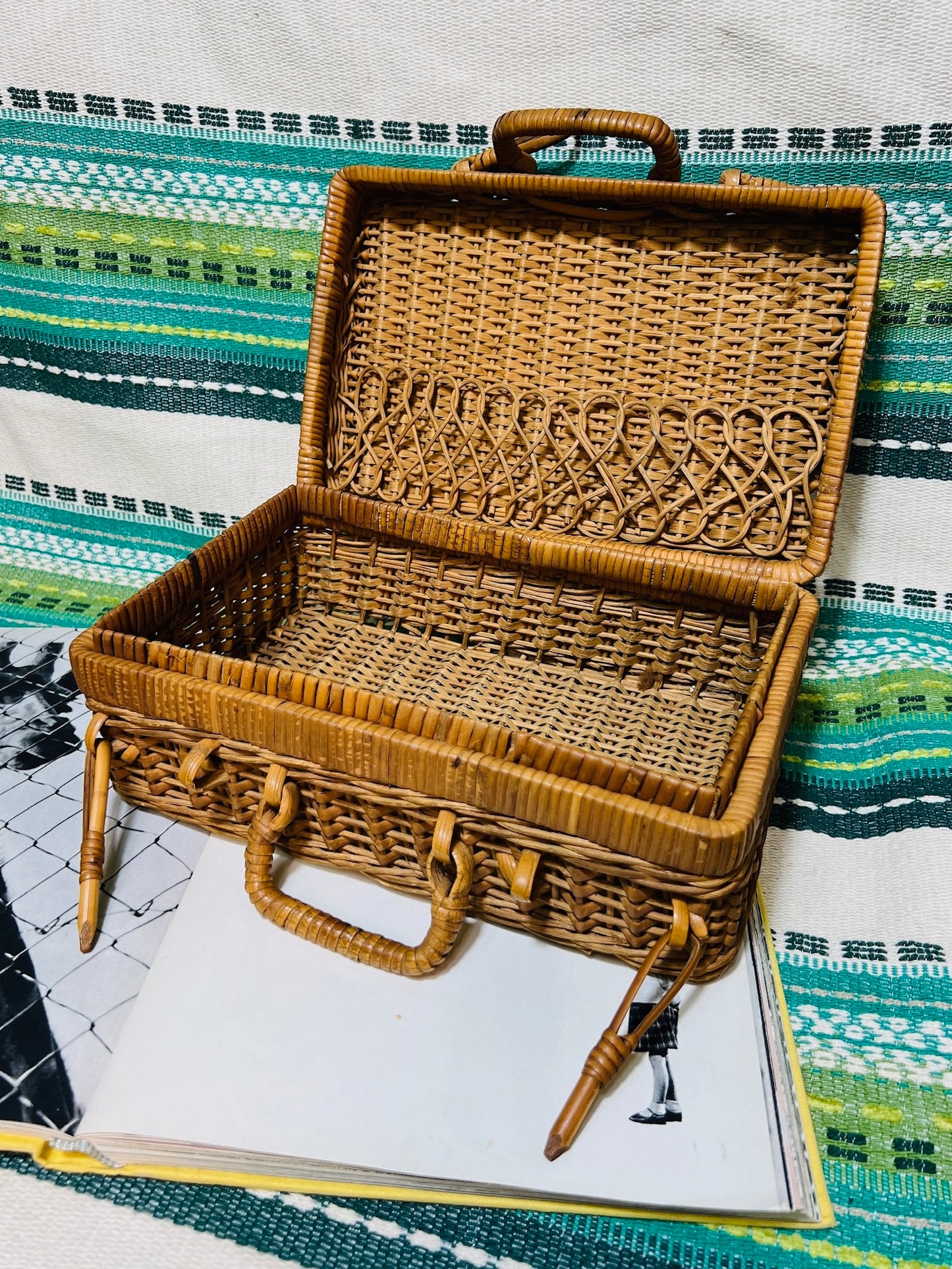 Vintage 1950s Wicker Picnic Basket Handbag