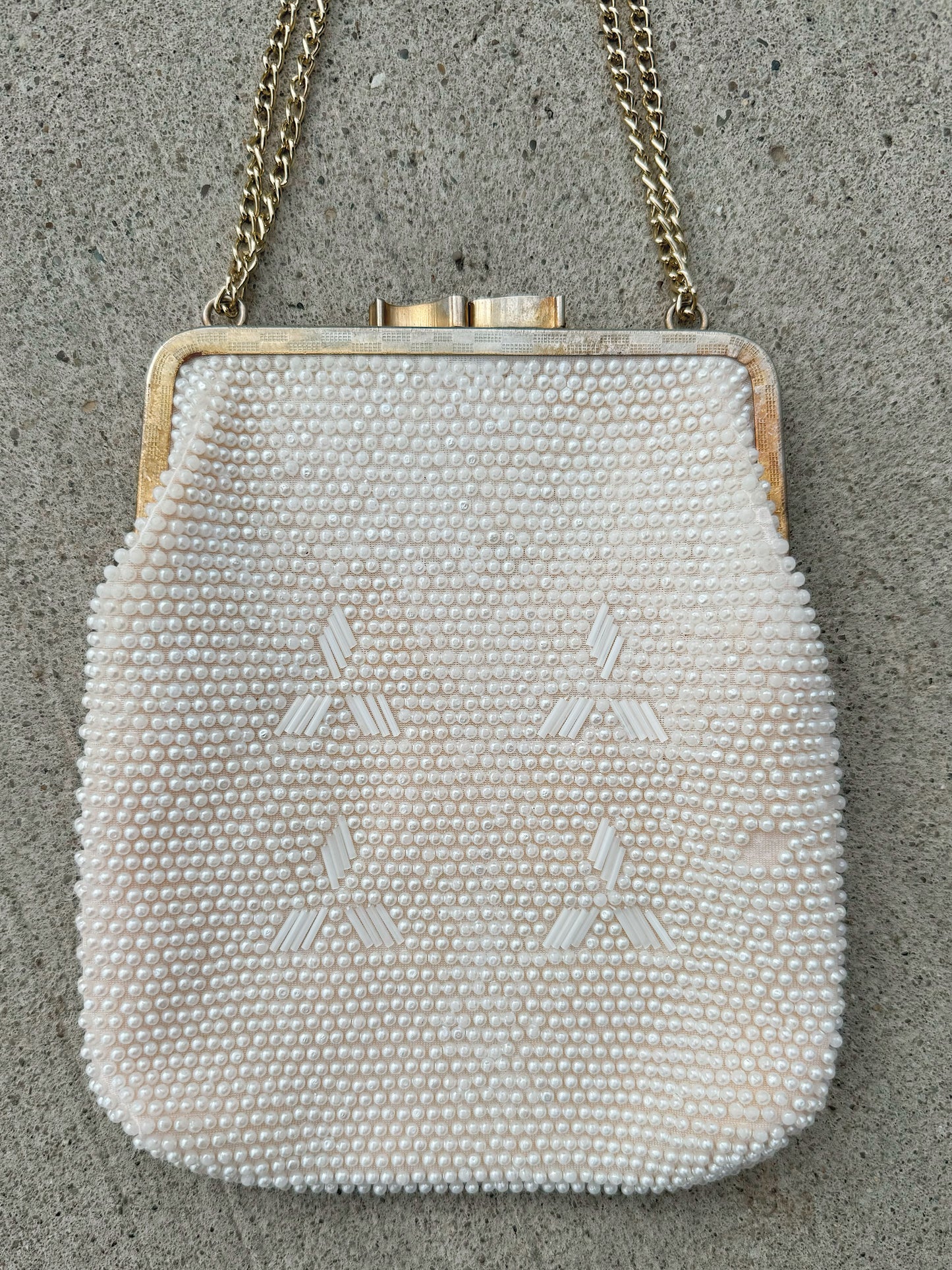 Vintage 1950s Ivory Beaded Clutch Purse