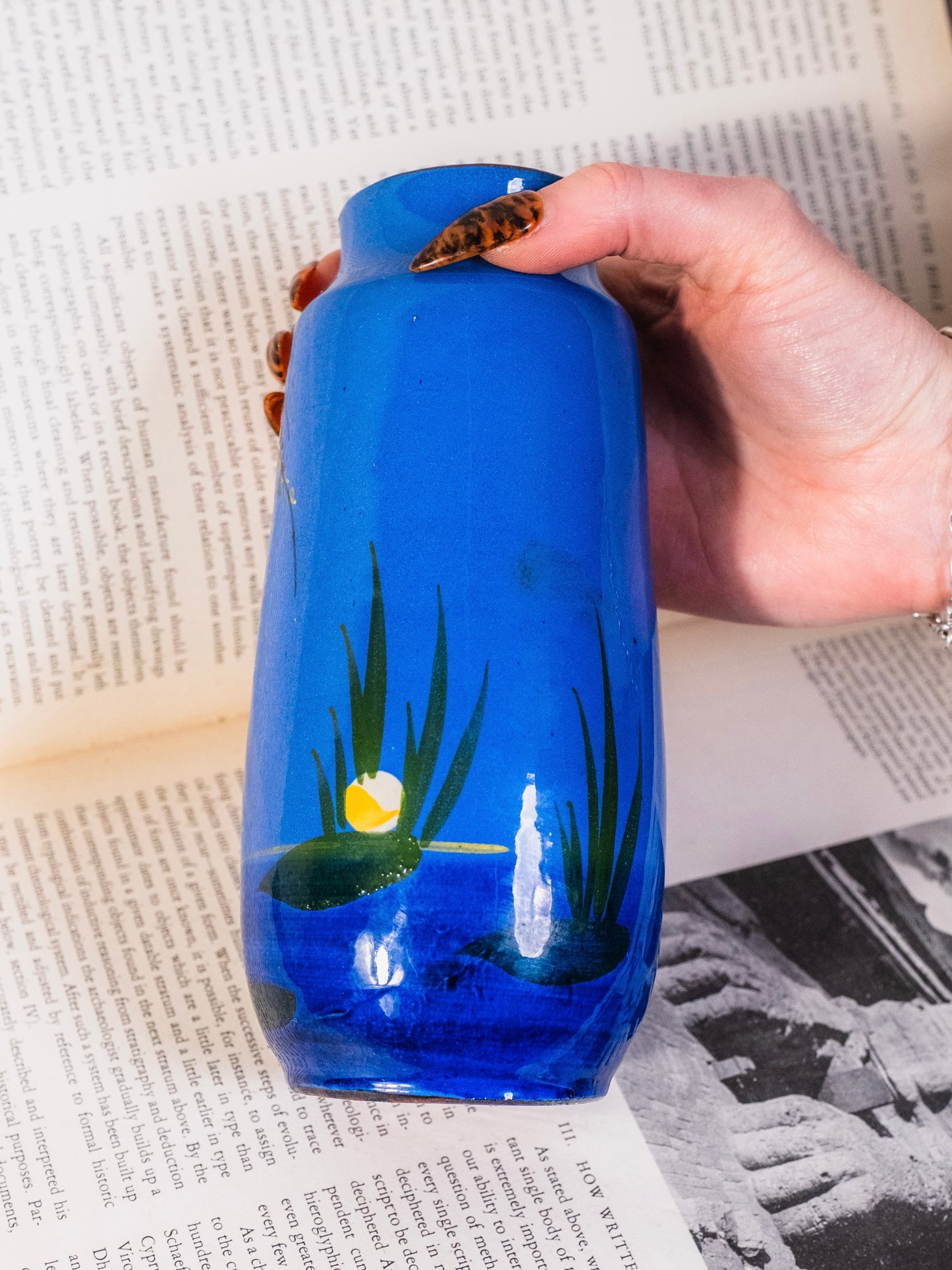 Vintage 1930s Longpark Pottery Blue Kingfisher Vase