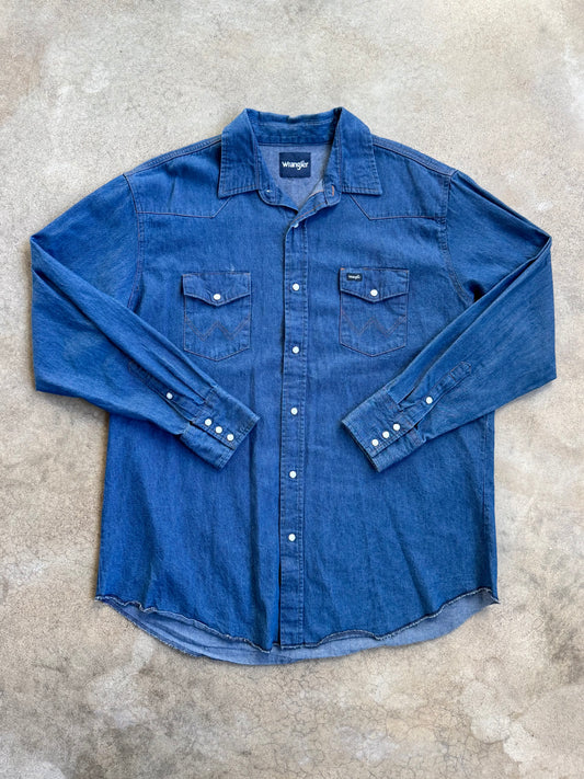 Vintage 1980s Wrangler Western Pearl Snap Denim Shirt | XXL