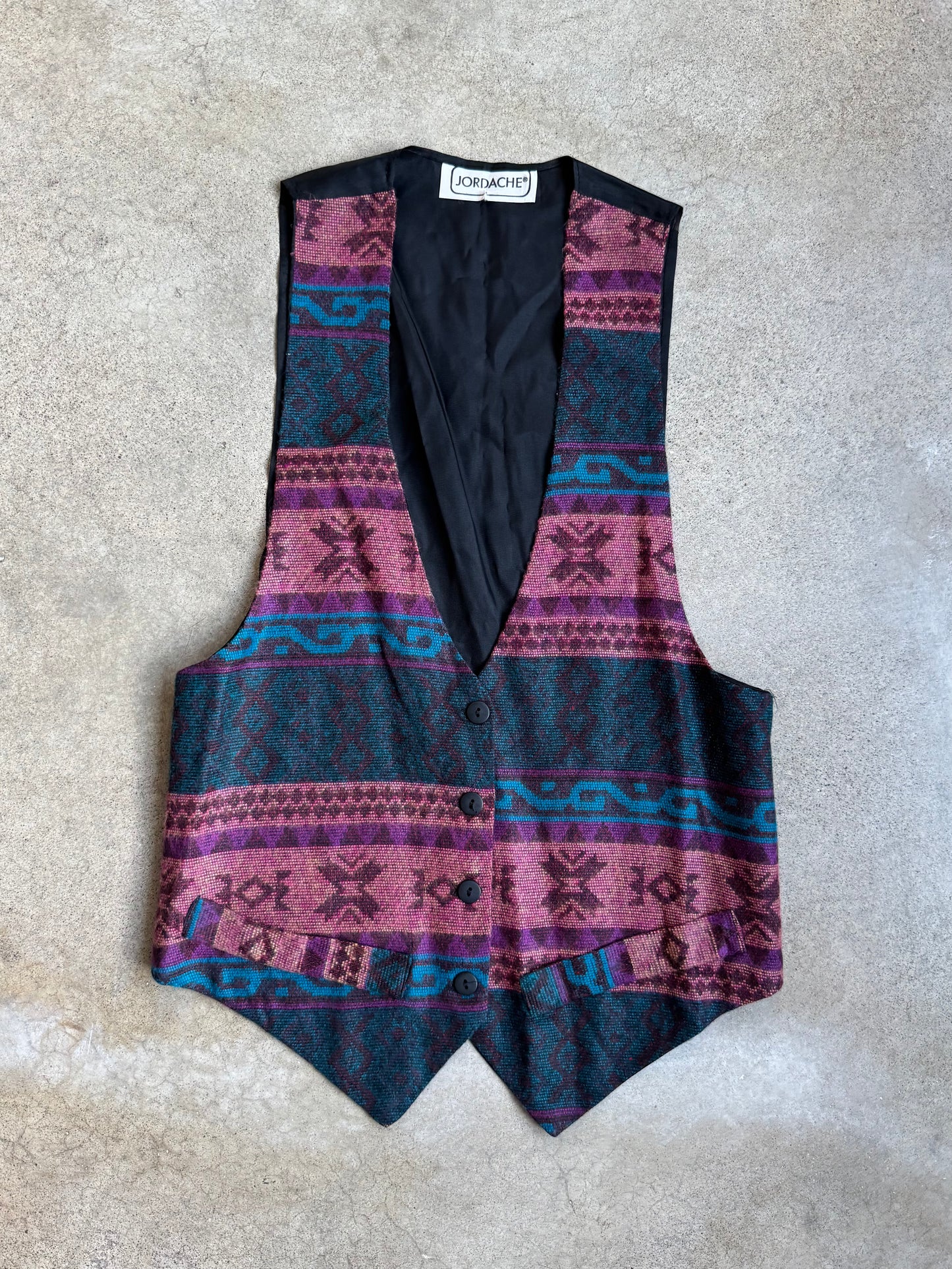 Vintage 1980s Jordache Woven Southwestern Pattern Waistcoat Vest | Small