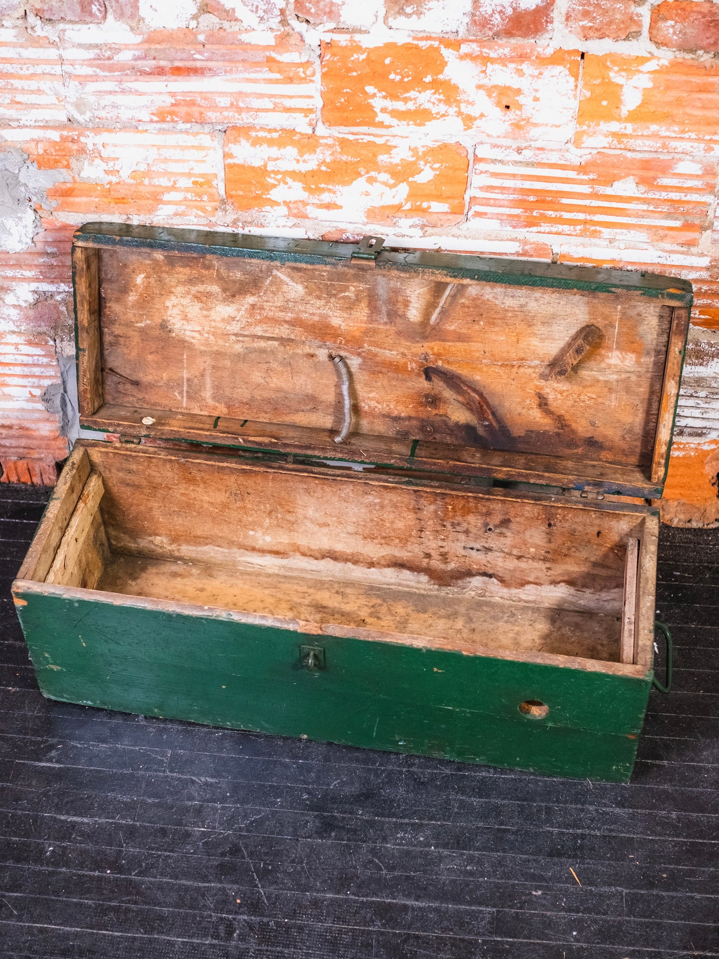 Antique Green Painted Wood Tool Box