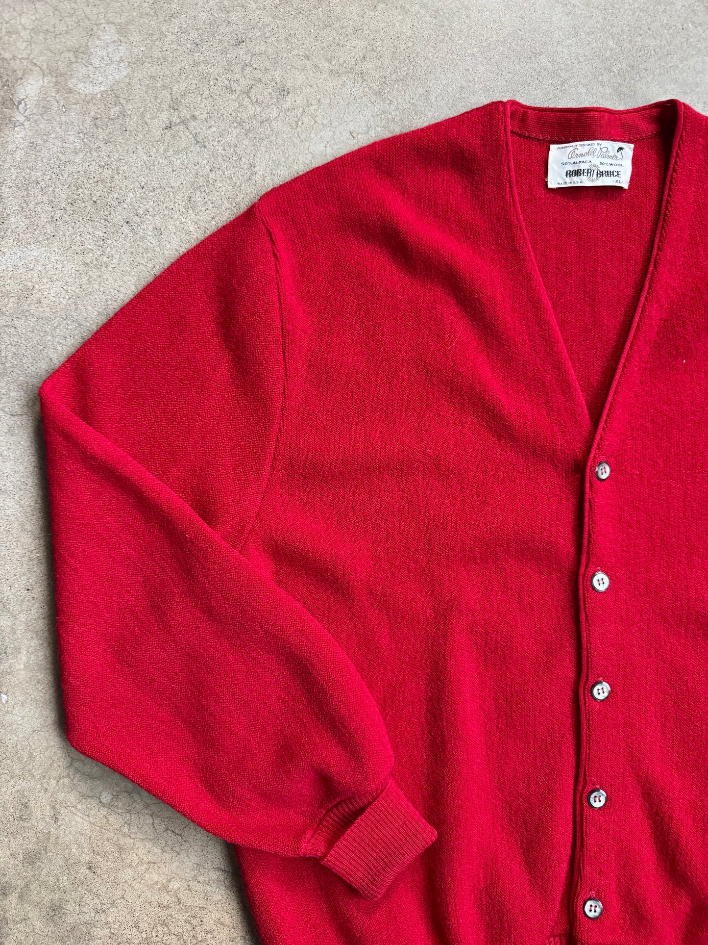Vintage 1960s Arnold Palmer Robert Bruce Red Alpaca & Wool Cardigan | XL