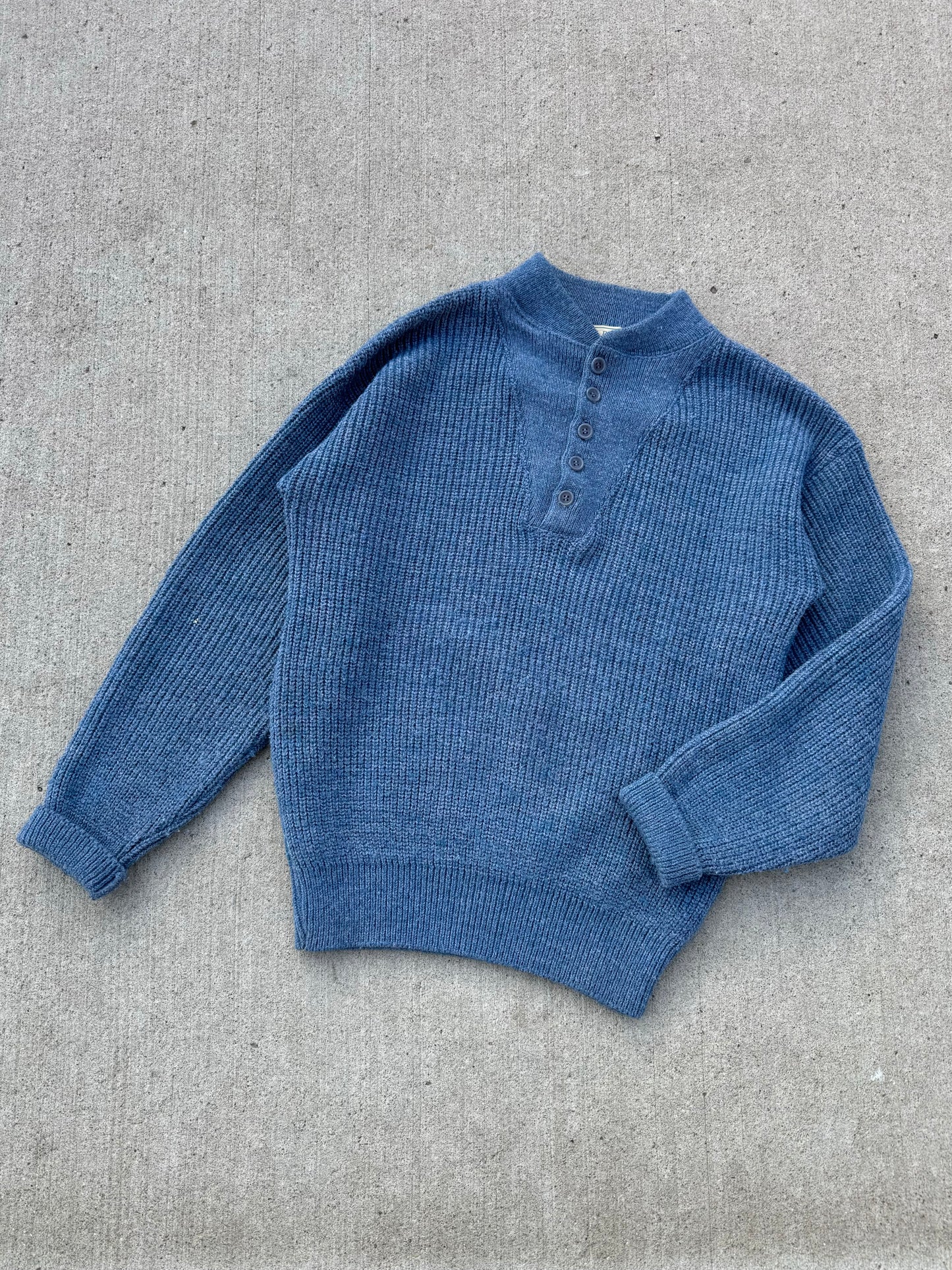 Vintage L.L. Bean High Trek Blue Henley Sweater | Medium