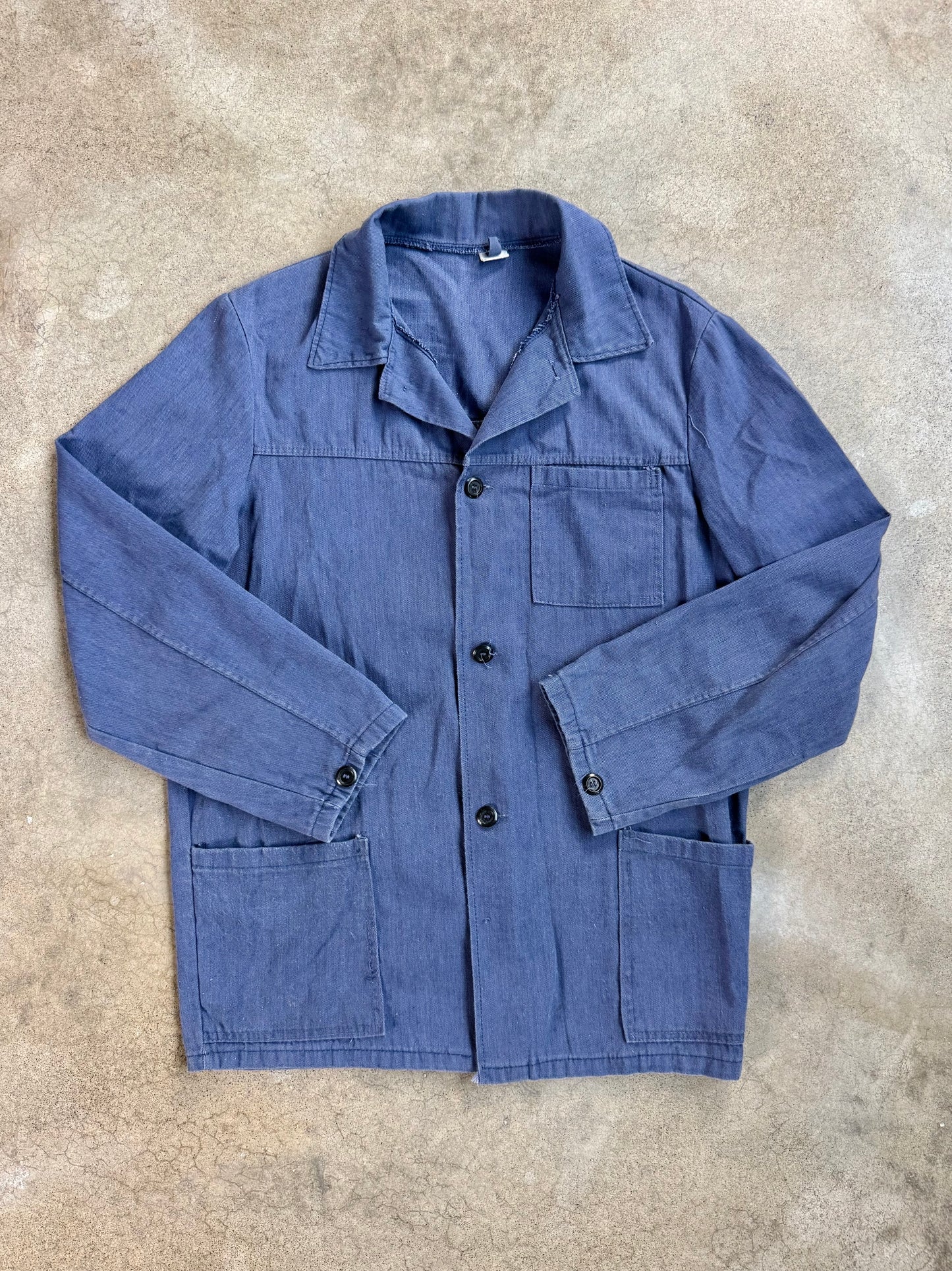 Vintage 1940s Washed Blue French Chore Coat | Large