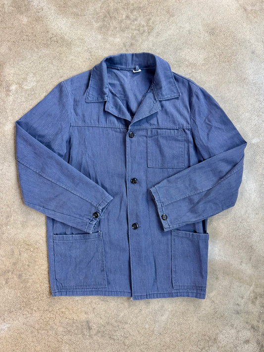 Vintage 1940s Washed Blue French Chore Coat | Large