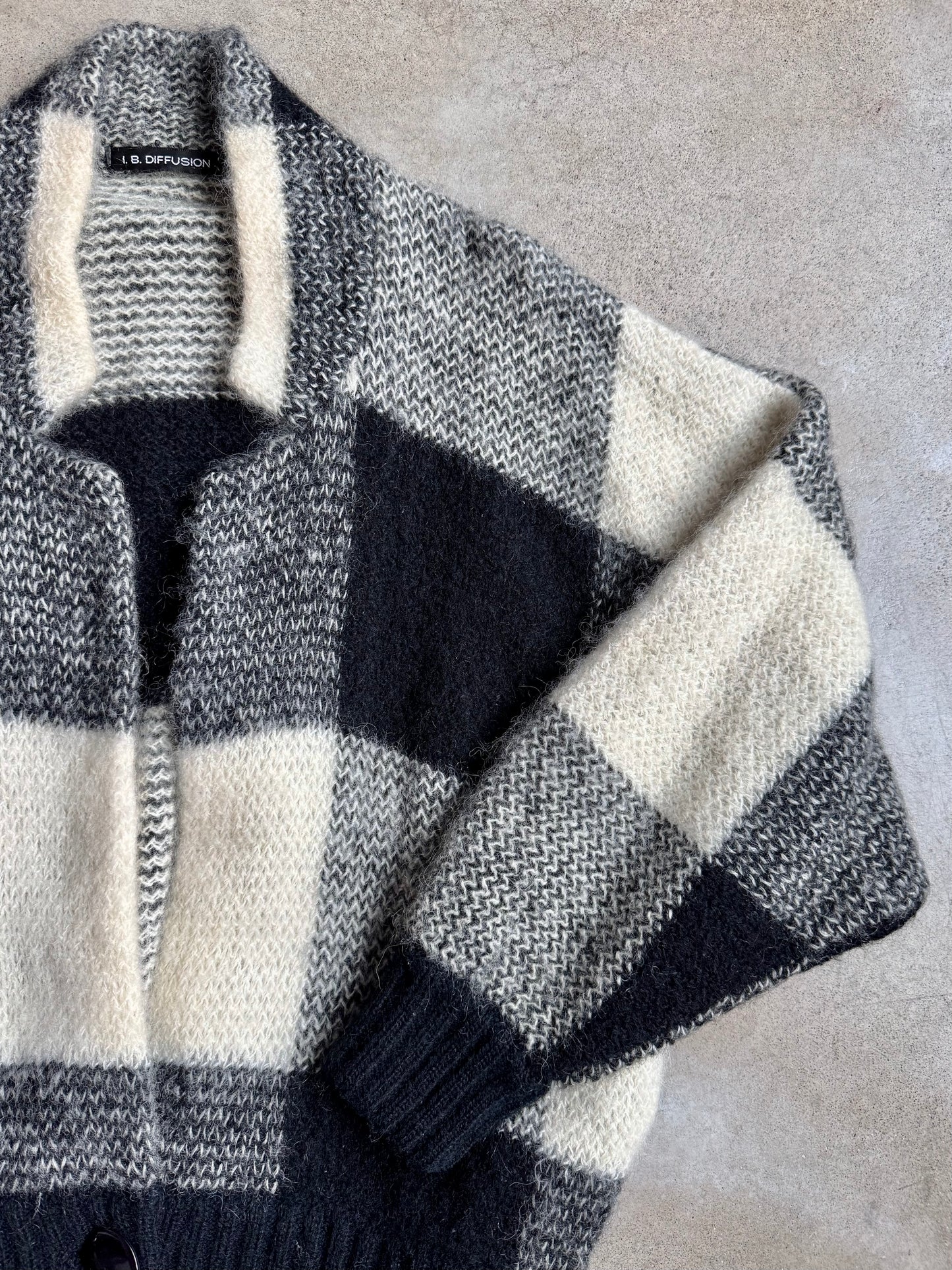 Vintage 1980s I.B. Diffusion Black & White Mohair-Blend Oversized Sweater | Small