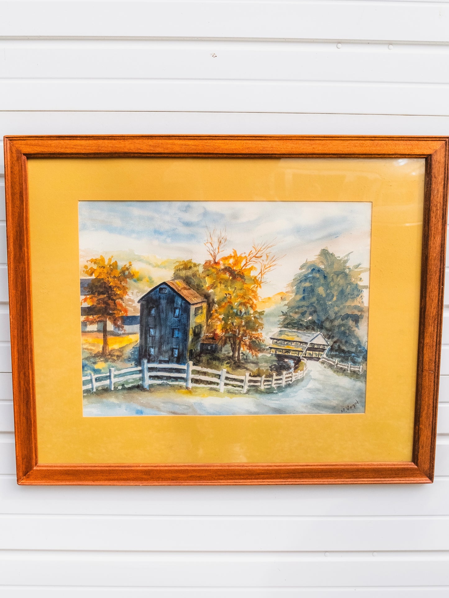 Vintage 1970s Framed & Signed Farm Landscape Watercolor Artwork