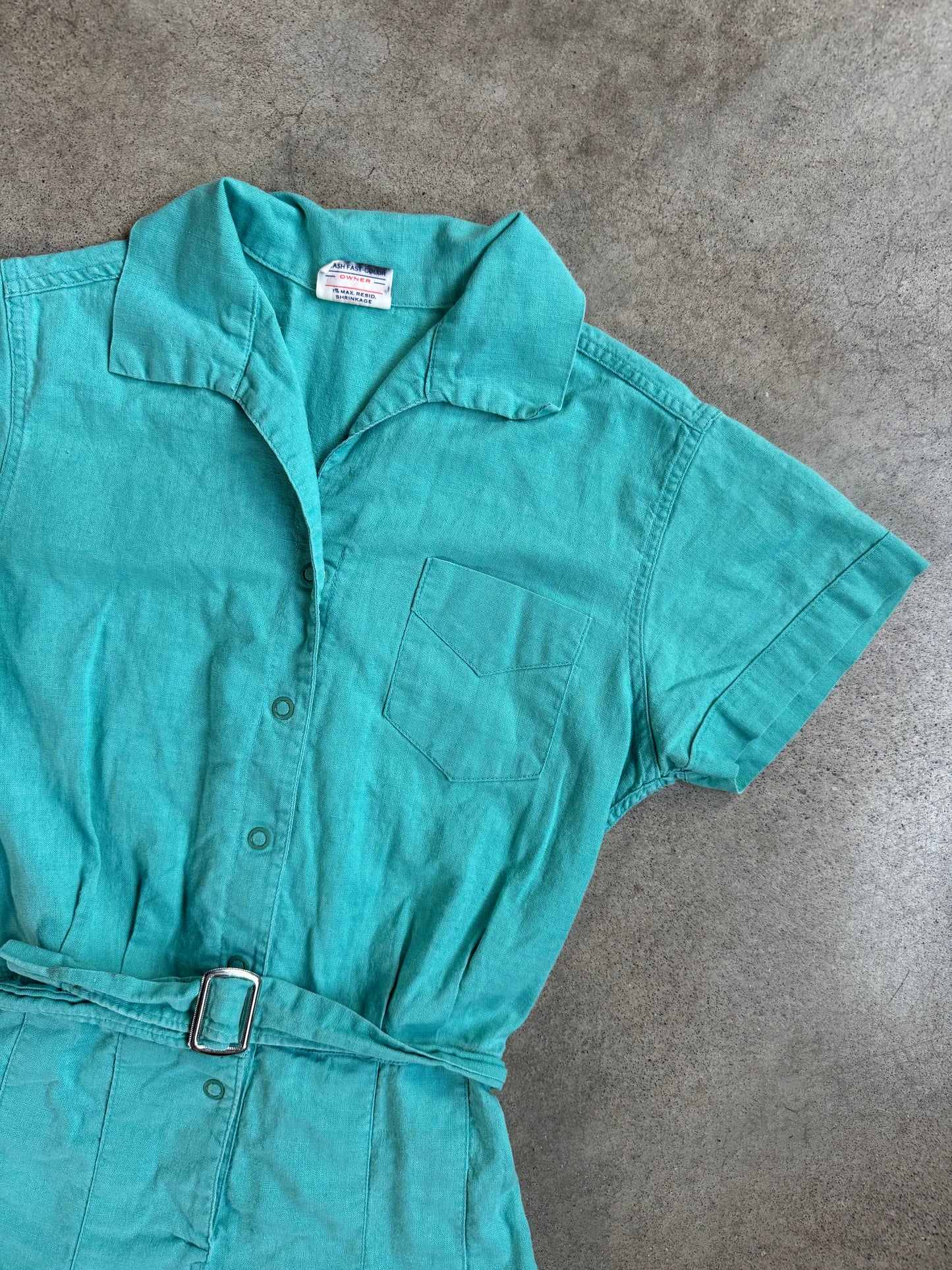 Vintage 1940s Moore Teal One-Piece Gym Suit Romper | XS