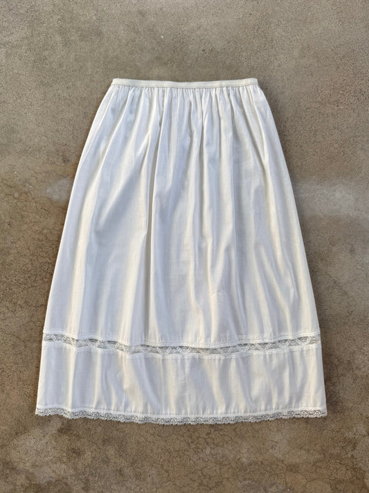 Vintage 1950s Berkliff White Cotton & Lace Slip Skirt | S/M