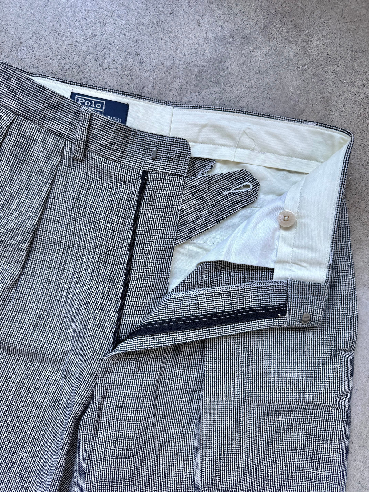 Vintage 1980s/90s Polo Ralph Lauren Houndstooth Pleated Trousers | 32x34
