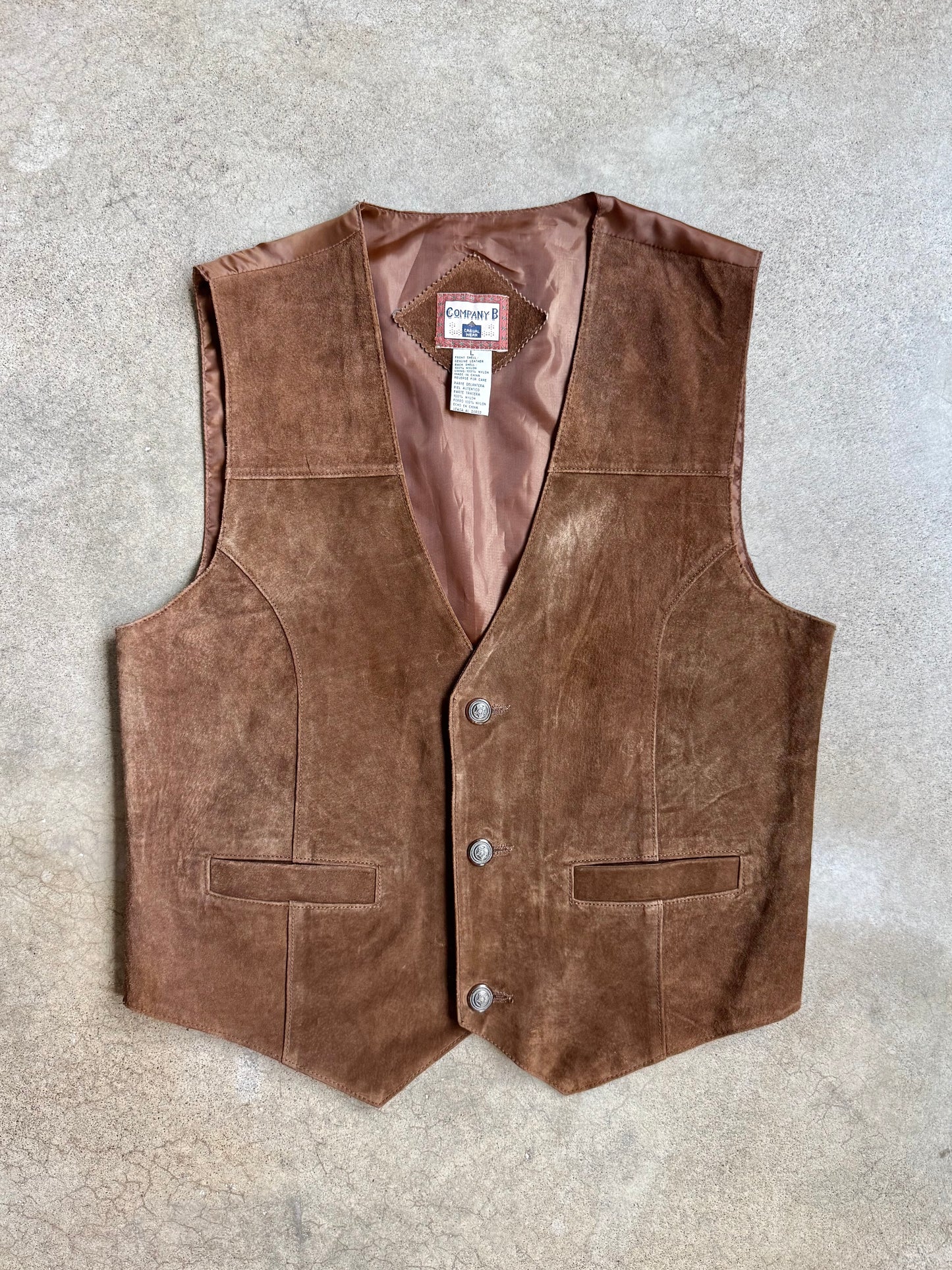 Vintage 1990s Company B Brown Suede Leather Vest | Large