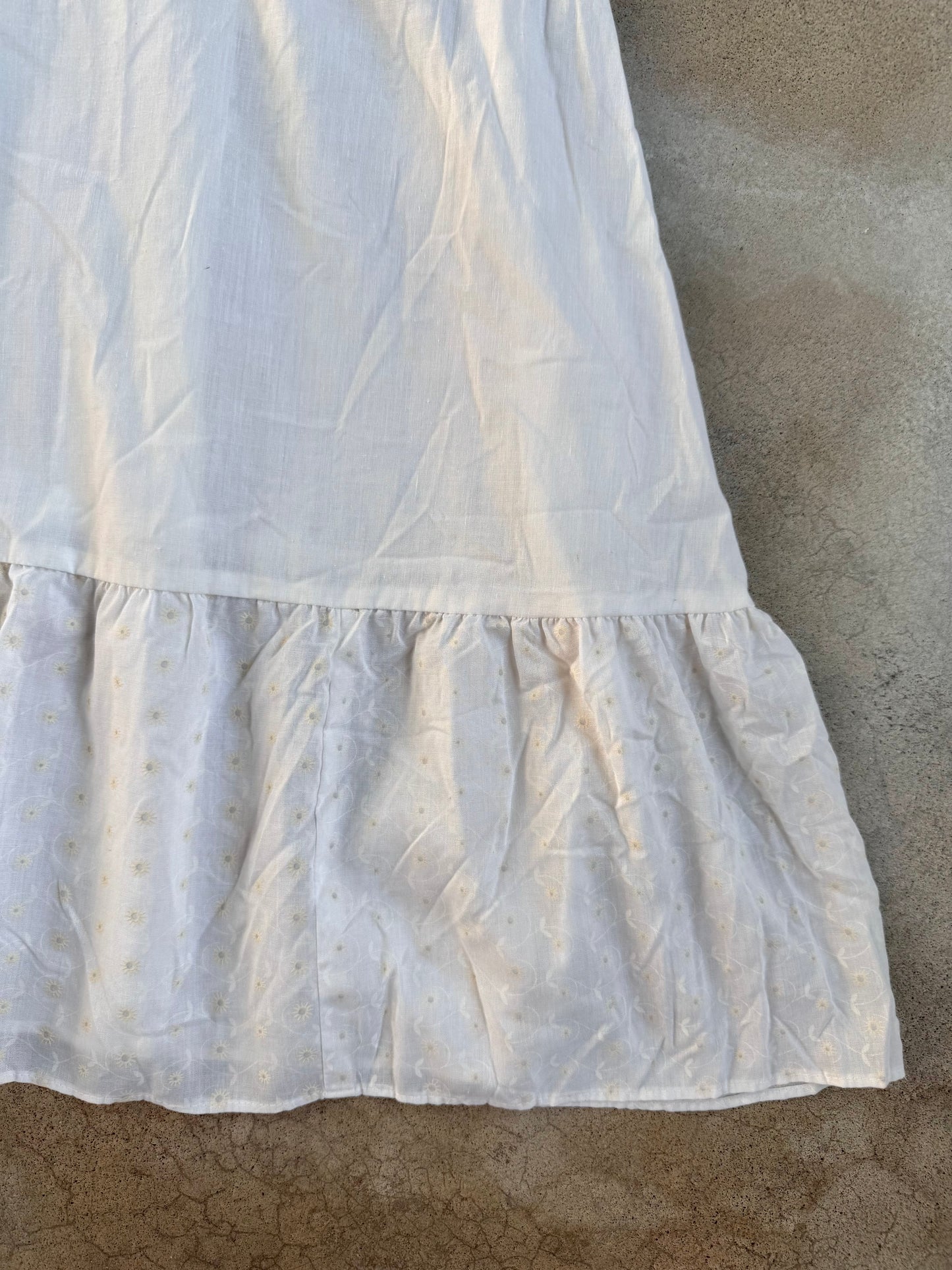 Vintage 1970s White & Pink Floral Embroidered Tie-Strap Prairie Dress | XS/S