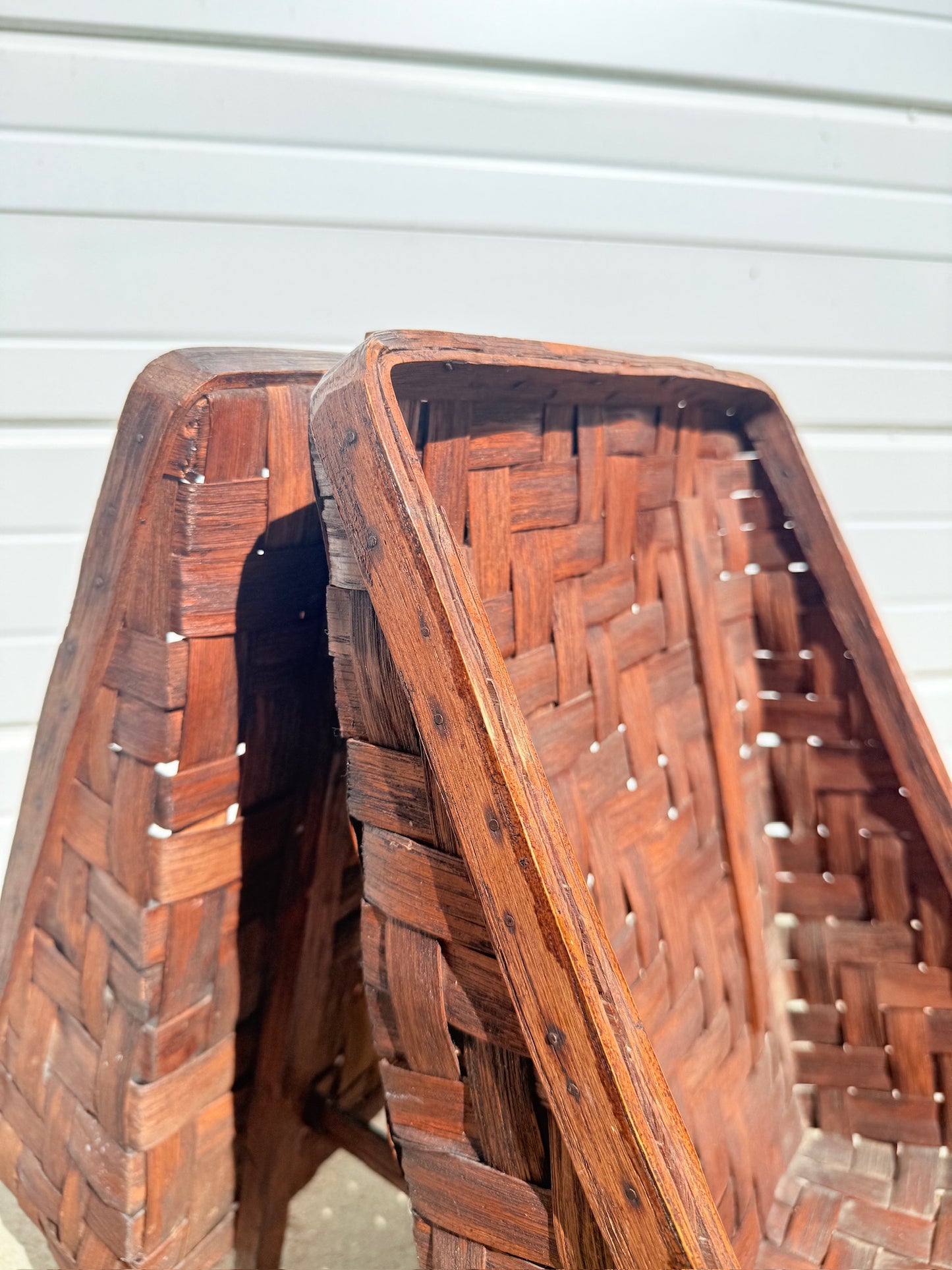 Antique 1920s Handmade Woven Two-Sided Magazine Rack