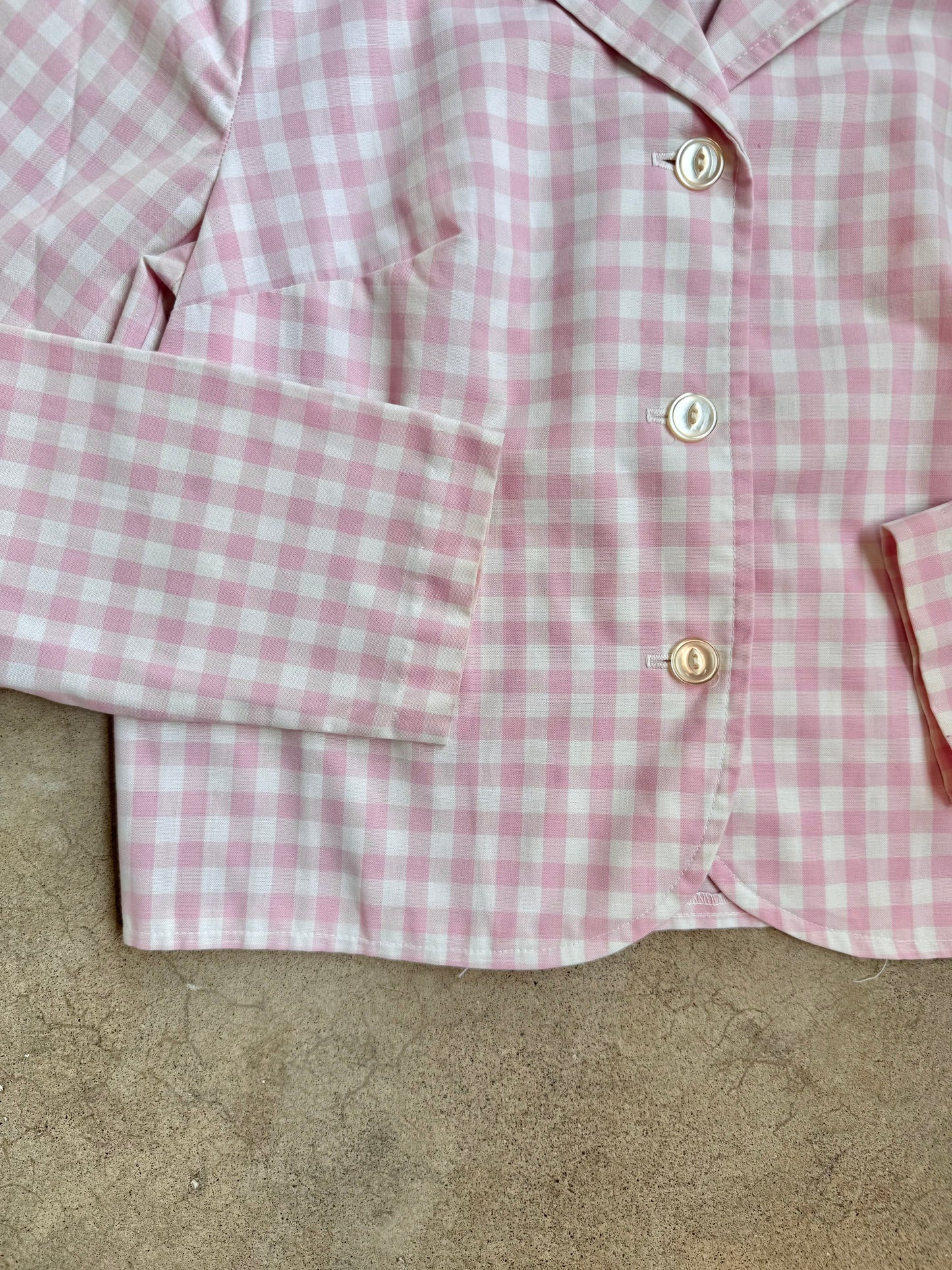 Vintage 1960s Sears Junior Bazaar Pink Gingham Cropped Blouse | S/M