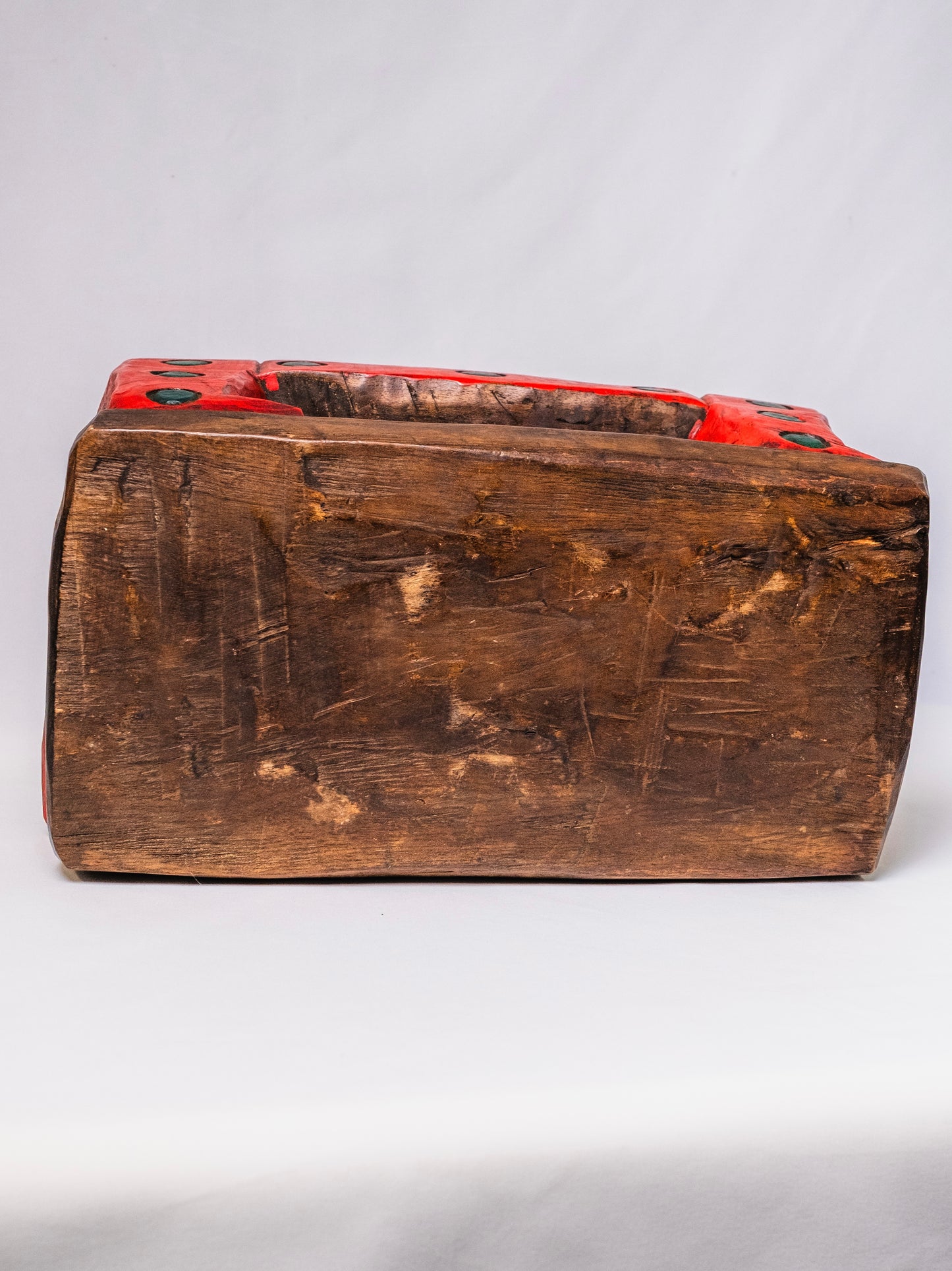 Wood-Carved Hand-Painted Red Jaguar Footstool